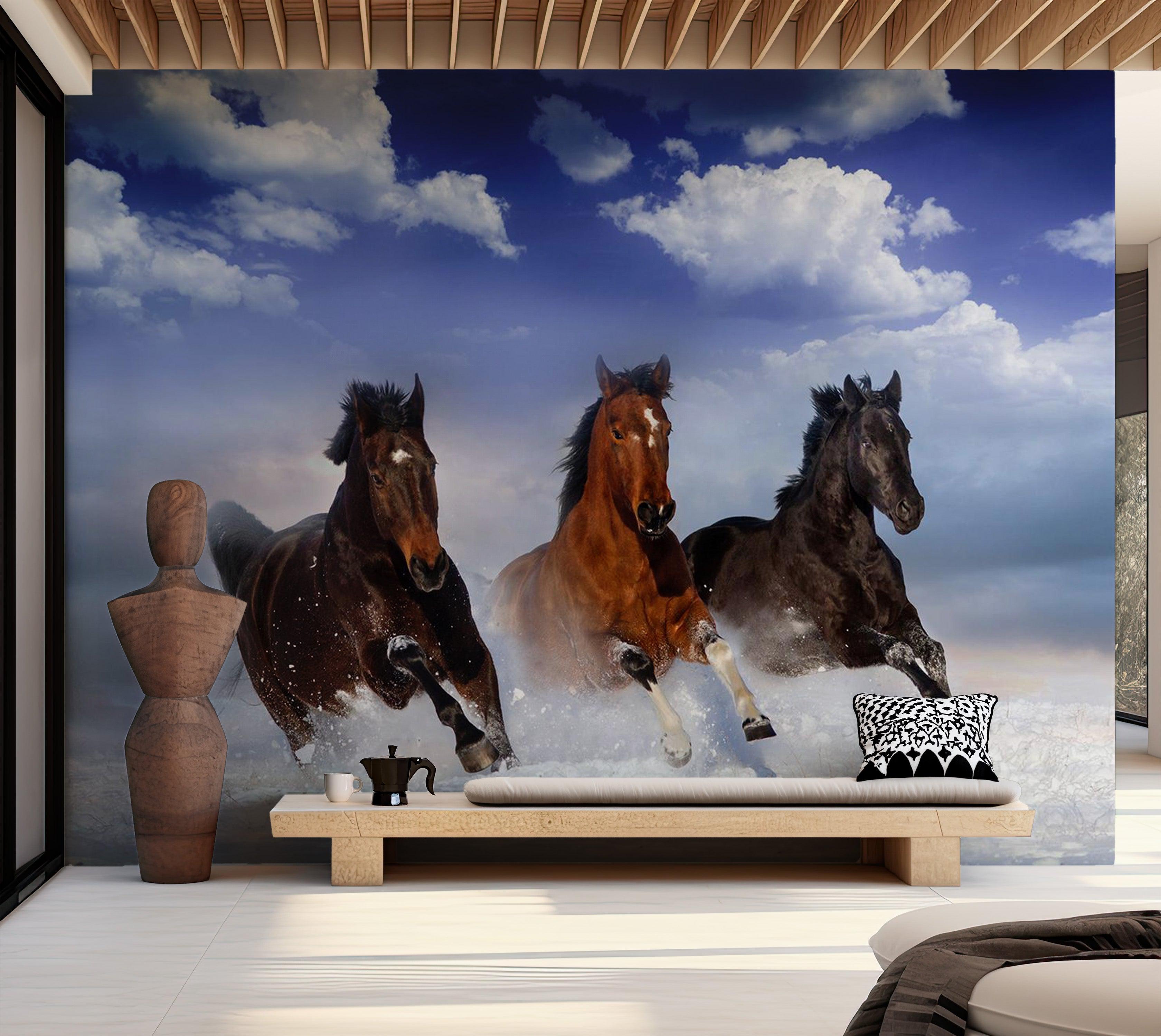 Animal Wallpaper Wall Mural - Horses In The Snow