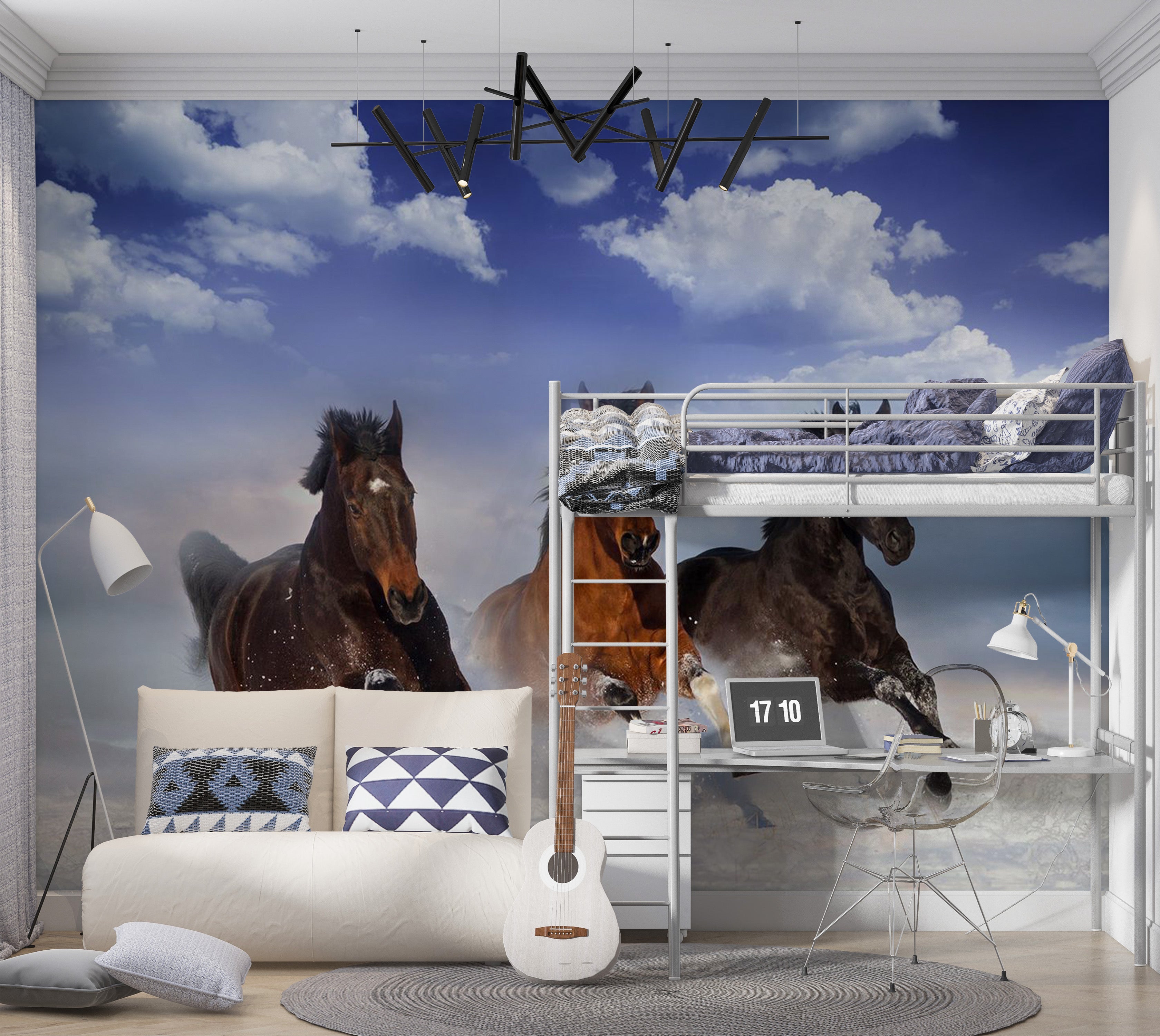 Animal Wallpaper Wall Mural - Horses In The Snow 39"Wx27"H