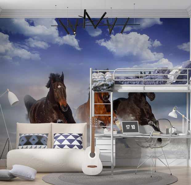 Animal Wallpaper Wall Mural - Horses In The Snow 39"Wx27"H
