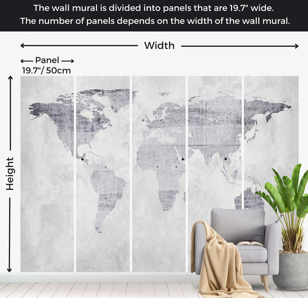 World Map Wallpaper Wall Mural - Concrete Map