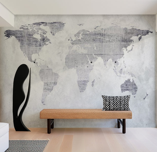 World Map Wallpaper Wall Mural - Concrete Map 39"Wx27"H