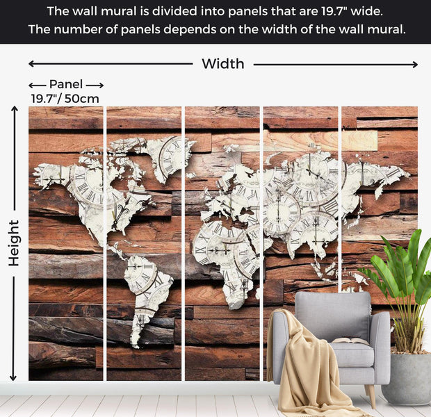 World Map Wallpaper Wall Mural - Map On Wood