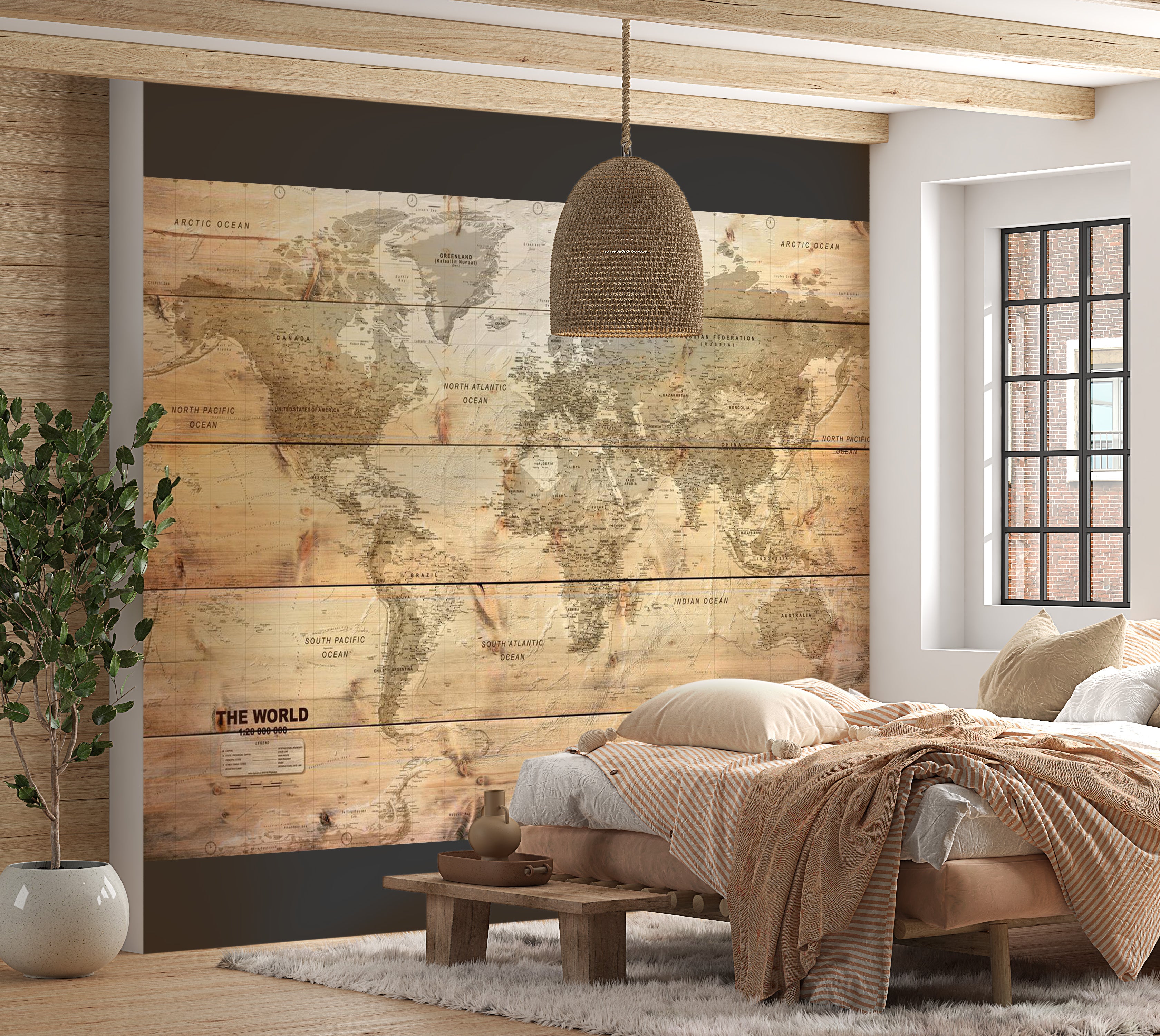 World Map Wallpaper Wall Mural - Map On Boards 39"Wx27"H