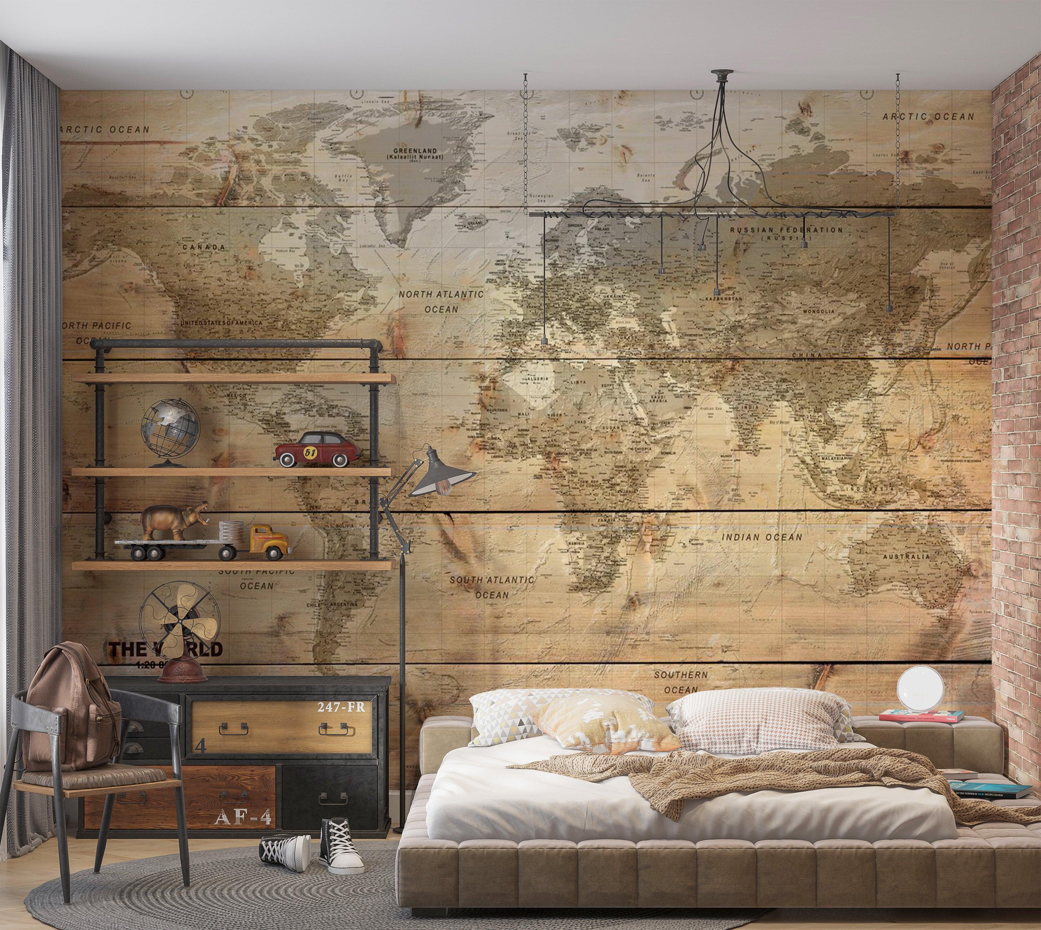 World Map Wallpaper Wall Mural - Map On Boards