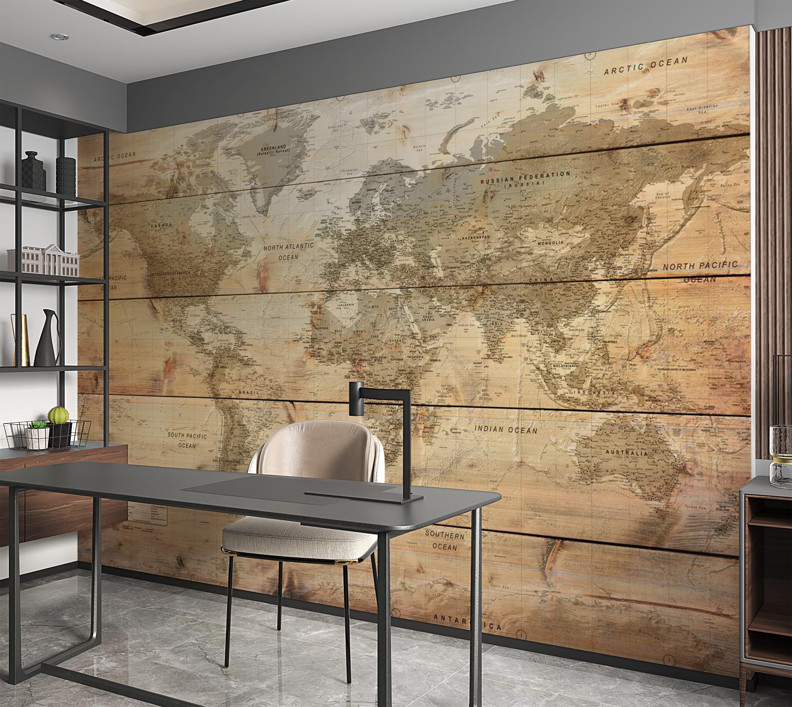 World Map Wallpaper Wall Mural - Map On Boards