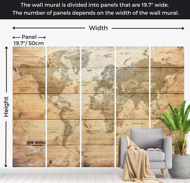 World Map Wallpaper Wall Mural - Map On Boards