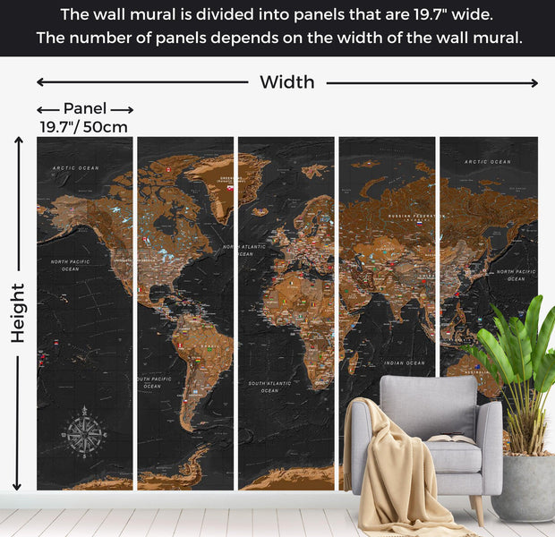 World Map Wallpaper Wall Mural - Geographic Elevation Map