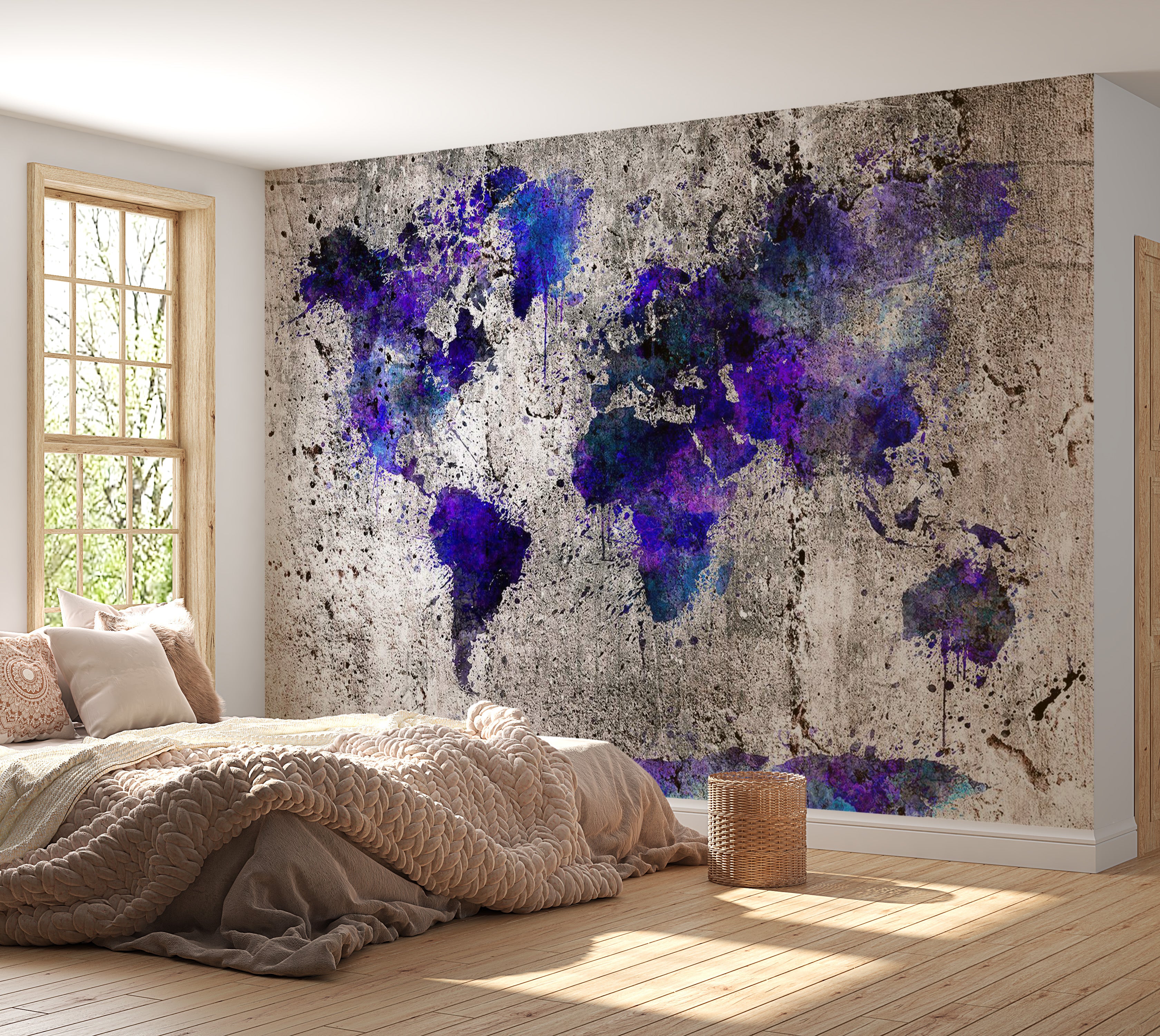 World Map Wallpaper Wall Mural - Map In Blue Inks 39"Wx27"H