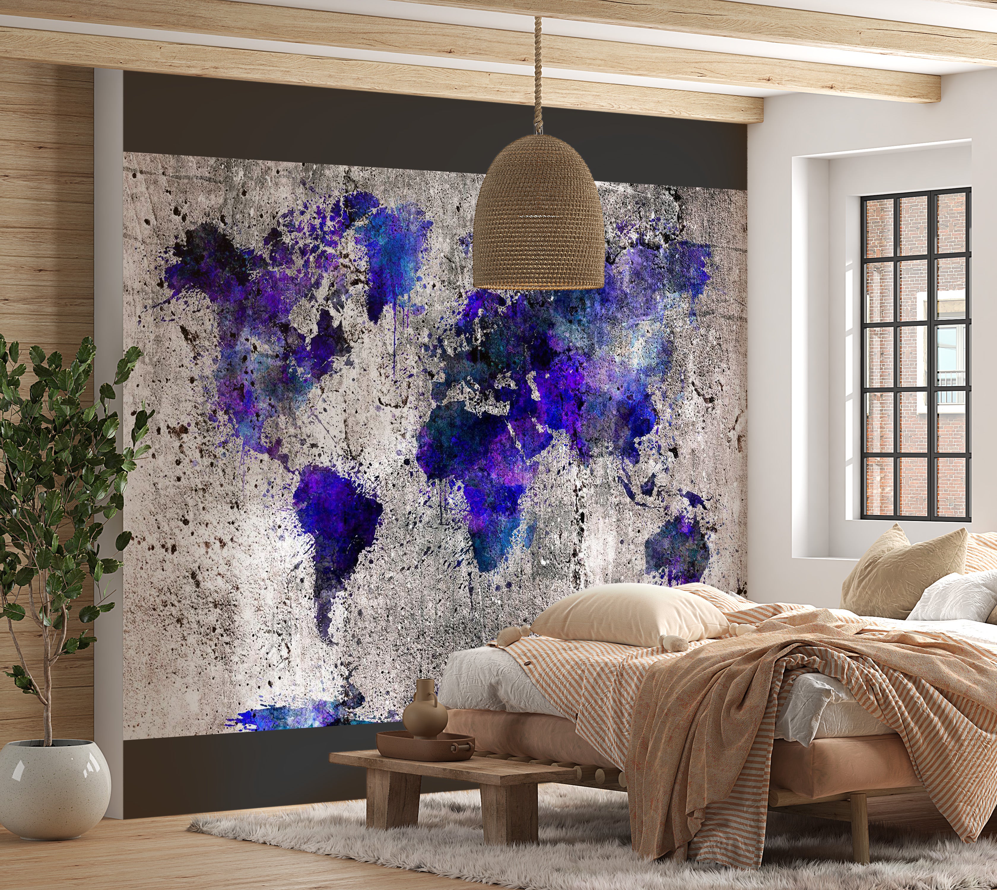 World Map Wallpaper Wall Mural - Map In Blue Inks 39"Wx27"H