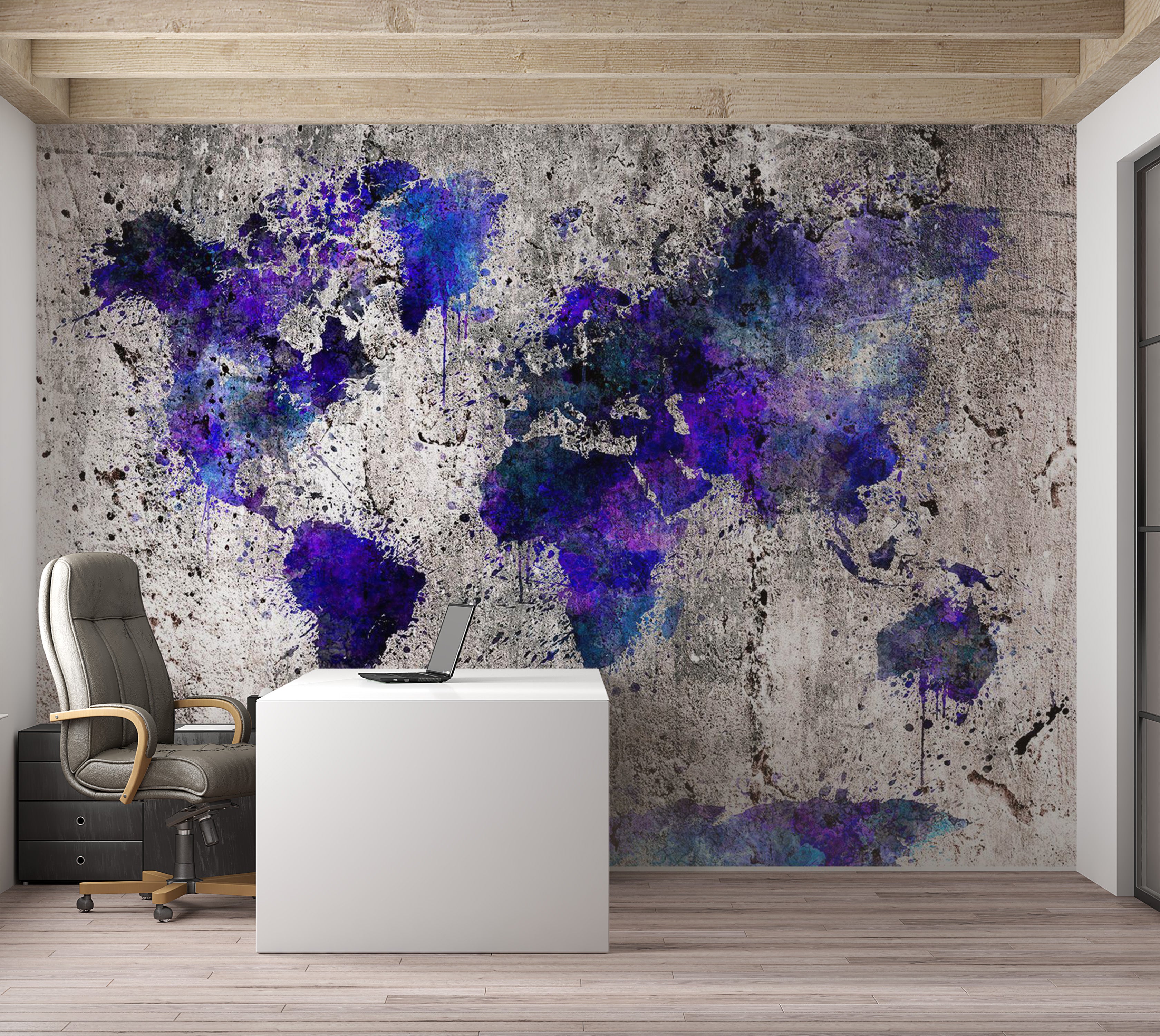 World Map Wallpaper Wall Mural - Map In Blue Inks 39"Wx27"H