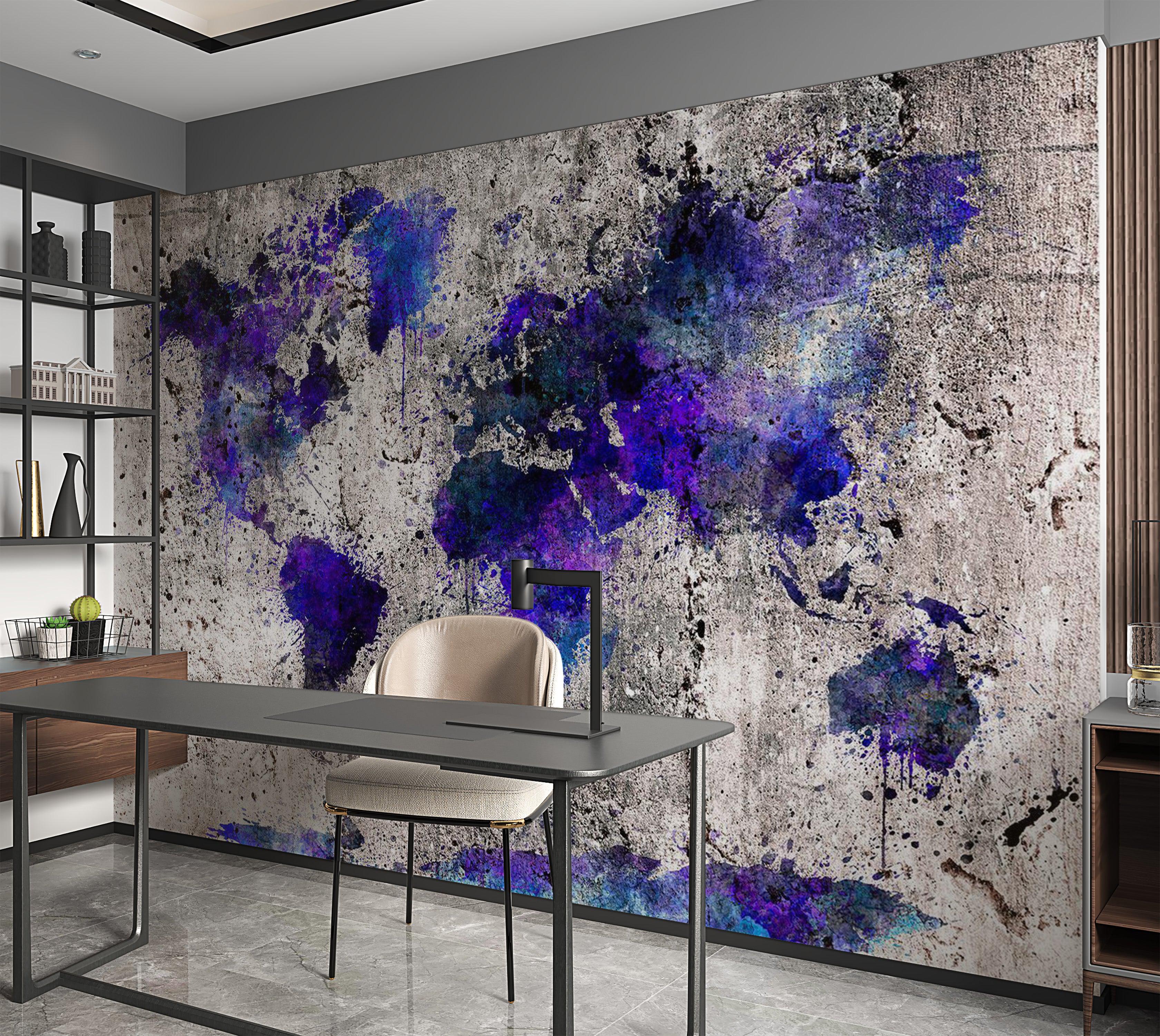 World Map Wallpaper Wall Mural - Map In Blue Inks