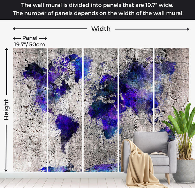 World Map Wallpaper Wall Mural - Map In Blue Inks