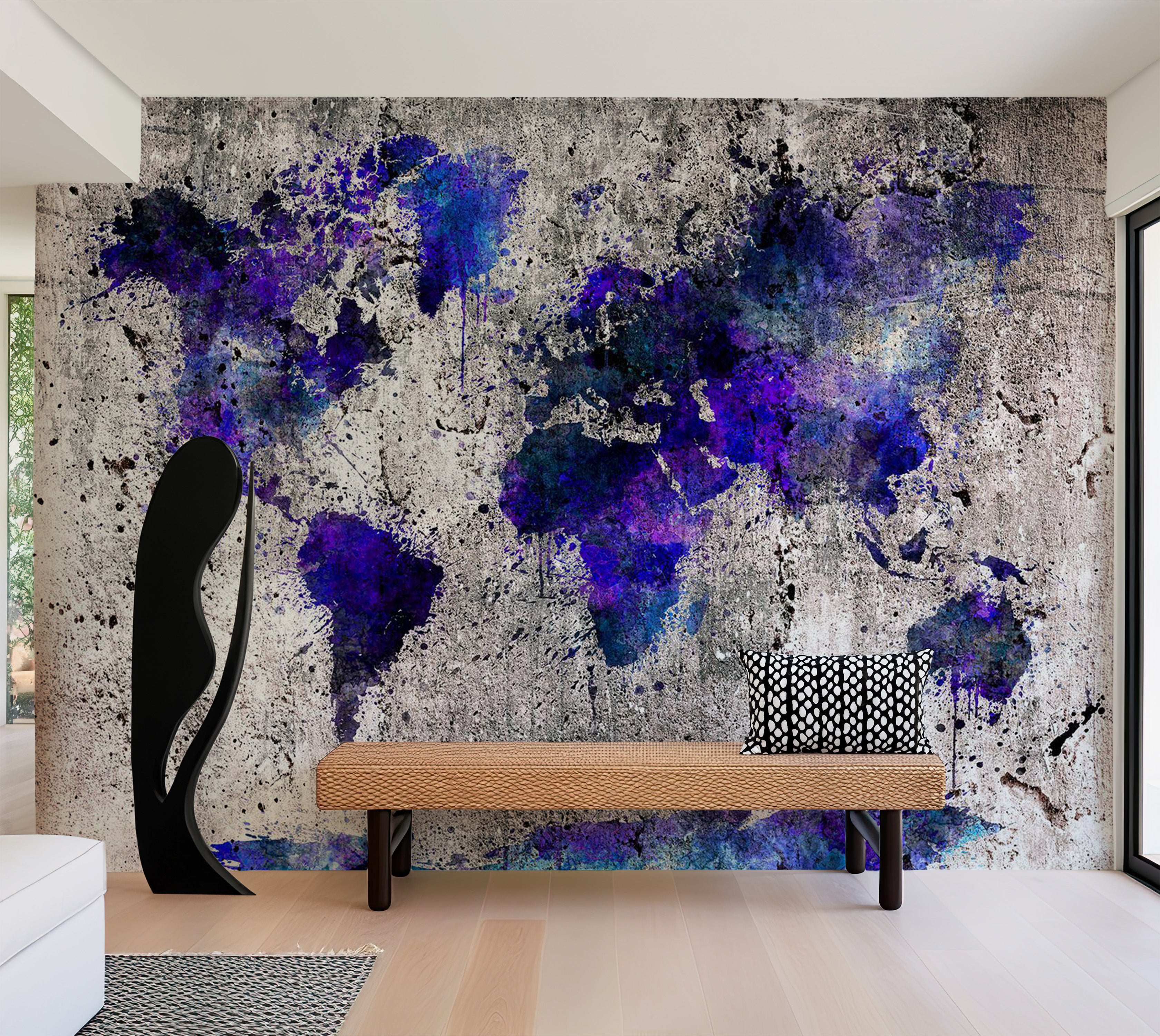 World Map Wallpaper Wall Mural - Map In Blue Inks 39"Wx27"H