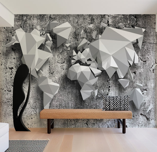 World Map Wallpaper Wall Mural - Origami Map 39"Wx27"H