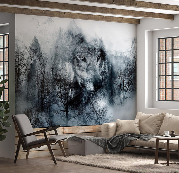 Animal Wallpaper Wall Mural - Mountain Predator Black And White