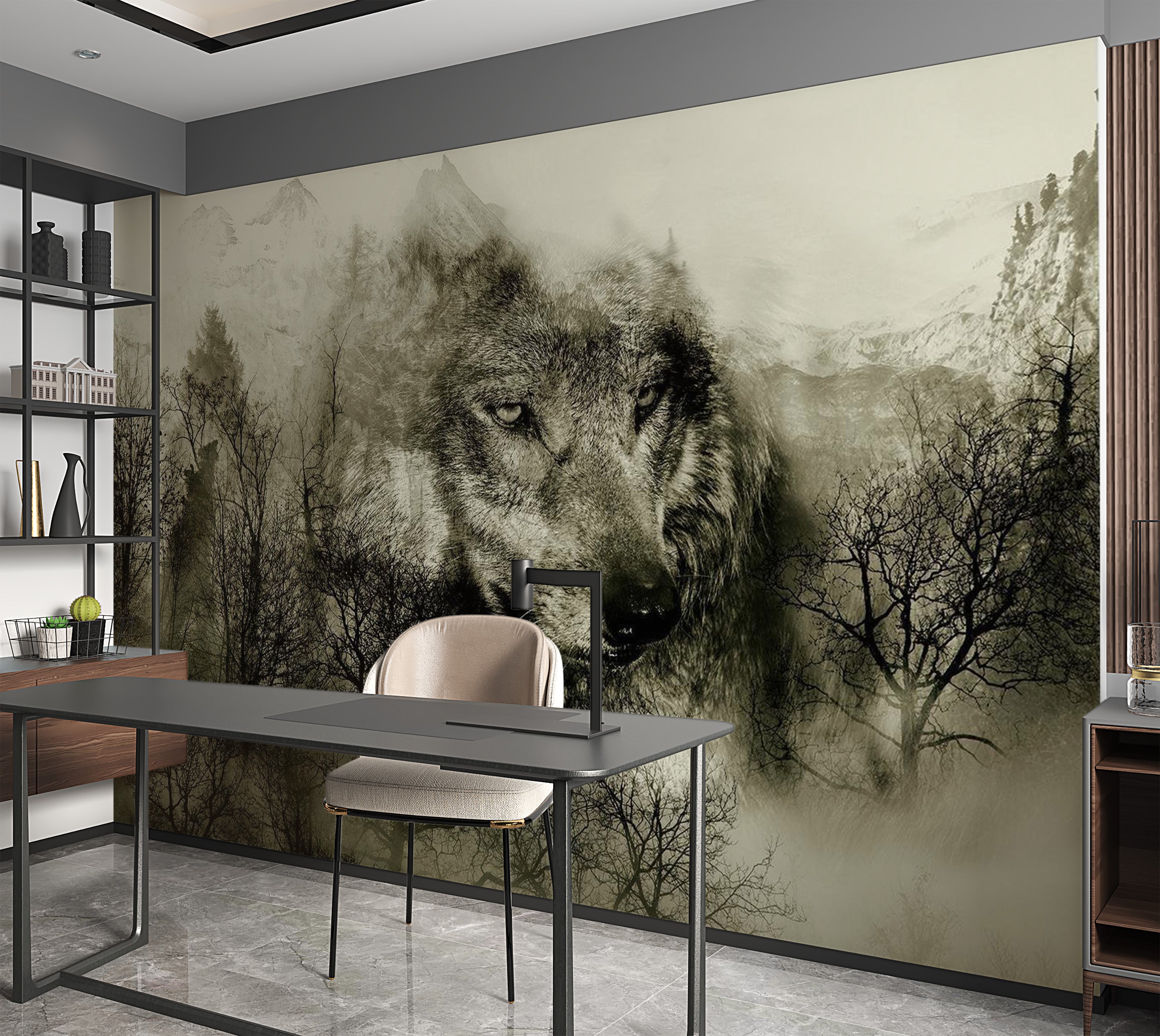 Animal Wallpaper Wall Mural - Mountain Predator Beige 39"Wx27"H