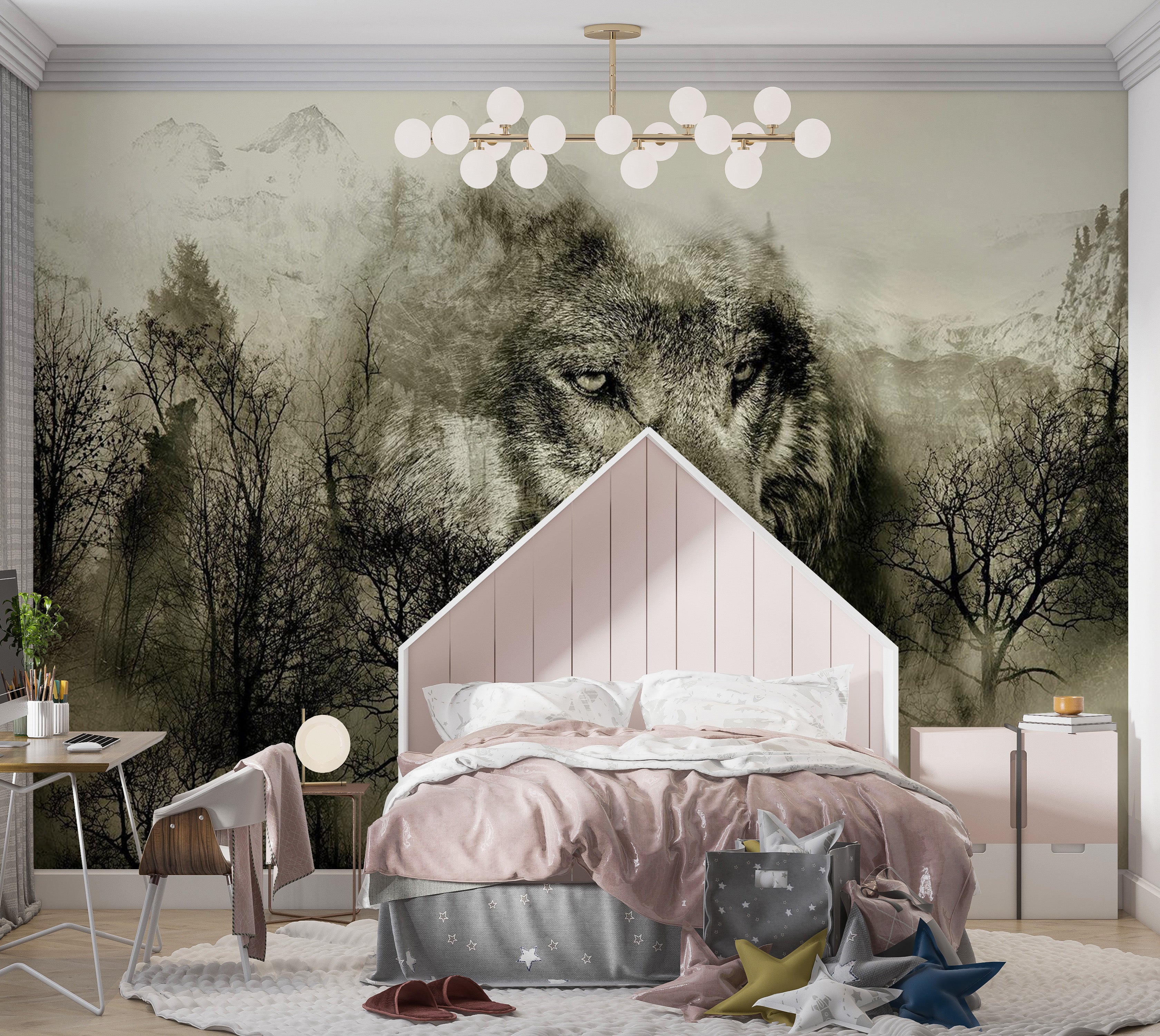 Animal Wallpaper Wall Mural - Mountain Predator Beige 39"Wx27"H