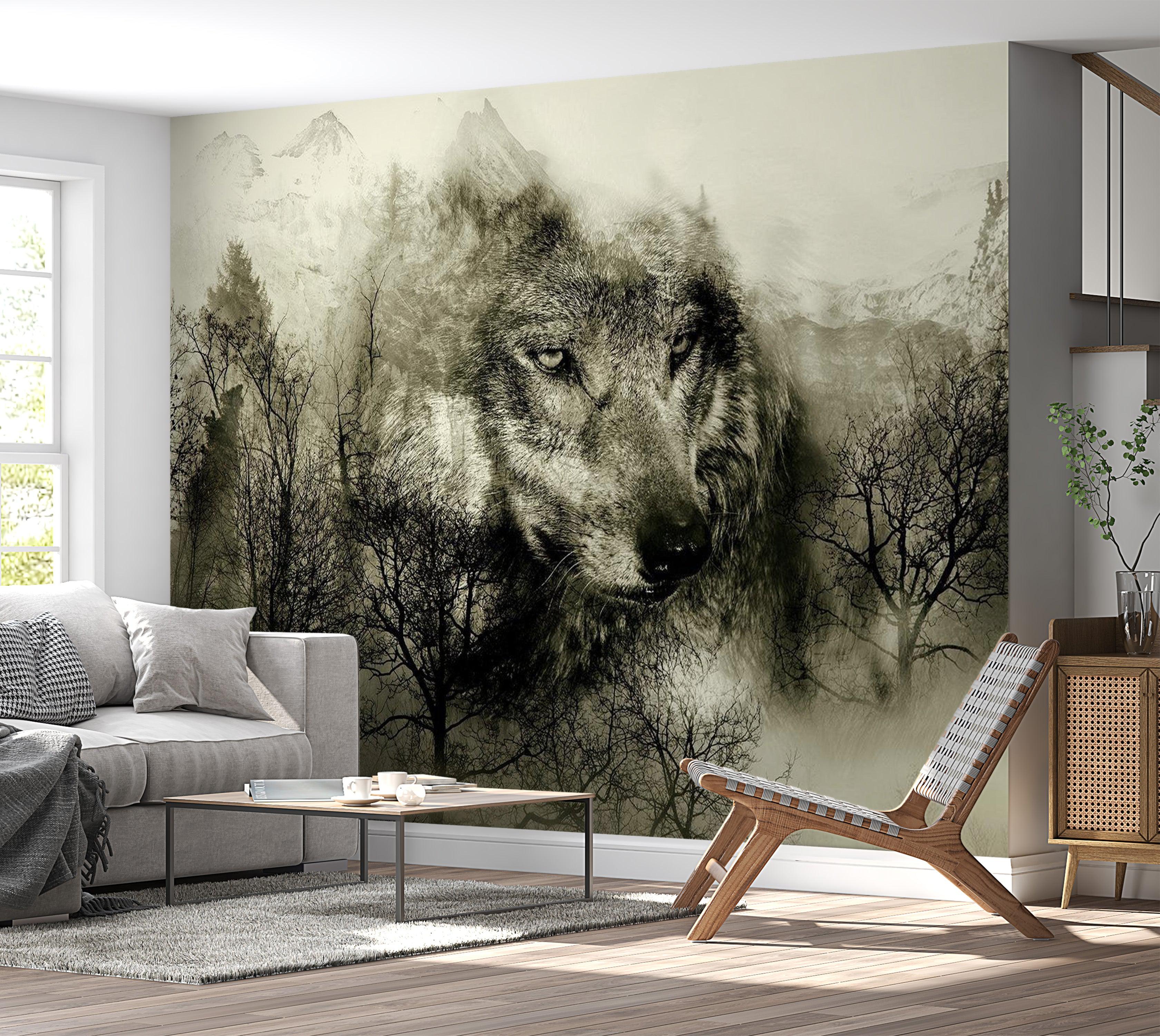 Animal Wallpaper Wall Mural - Mountain Predator Beige