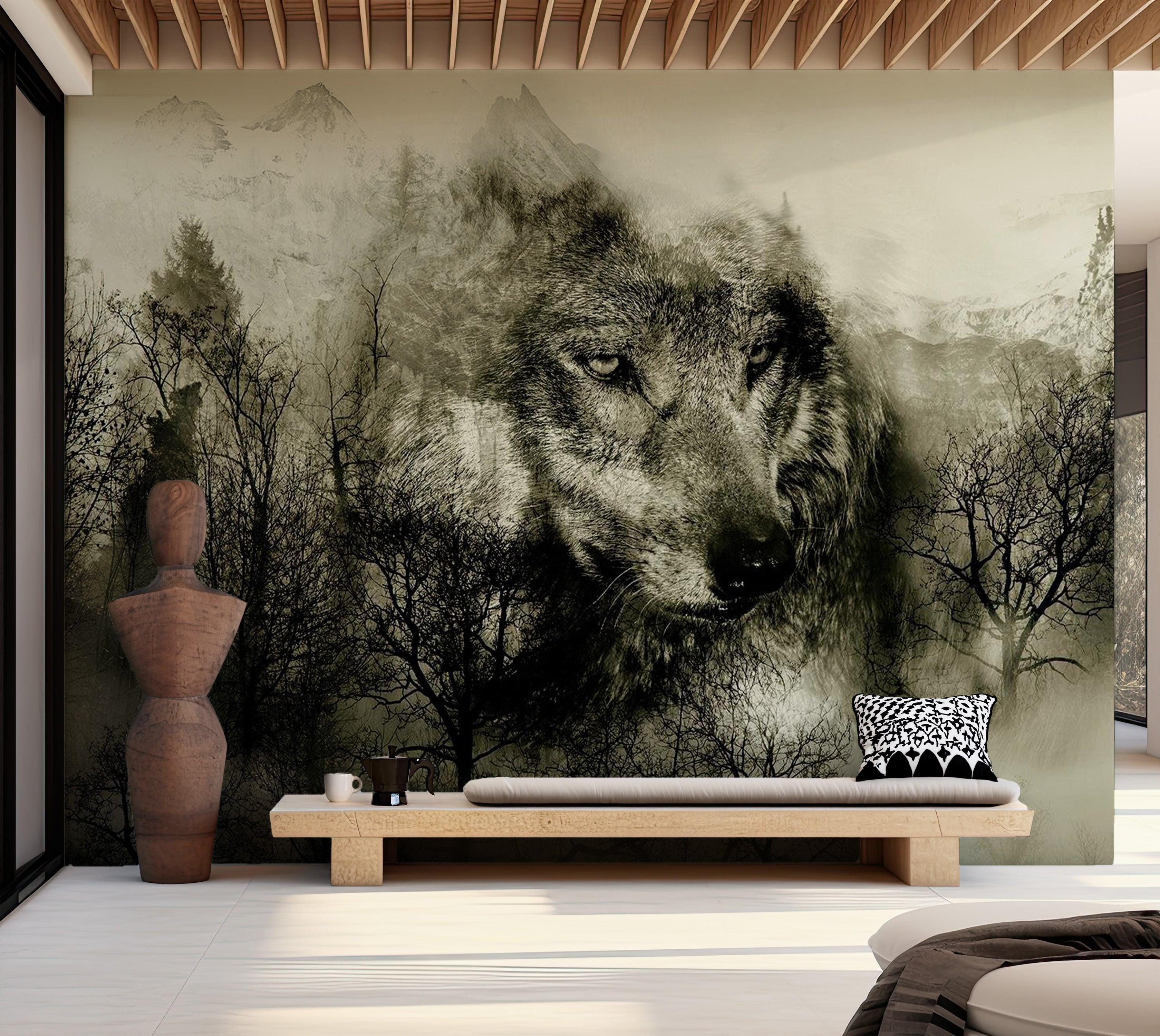 Animal Wallpaper Wall Mural - Mountain Predator Beige