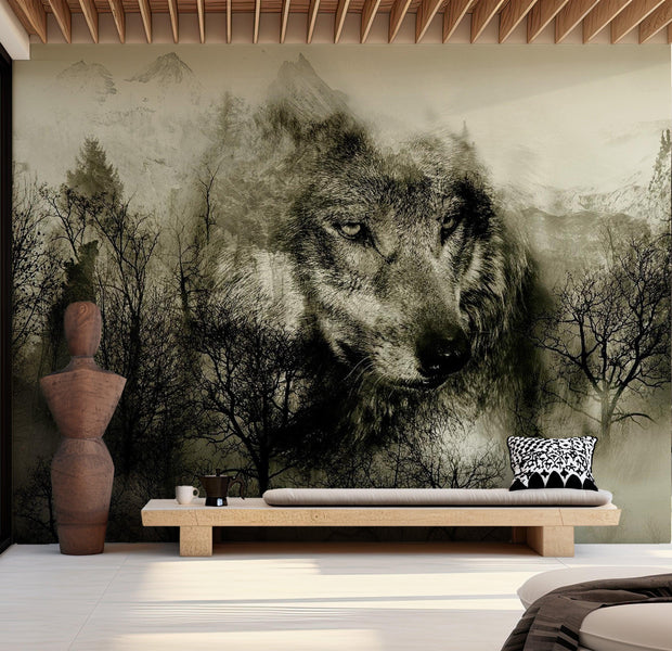 Animal Wallpaper Wall Mural - Mountain Predator Beige