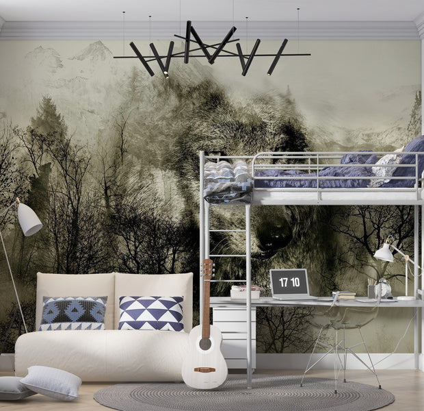 Animal Wallpaper Wall Mural - Mountain Predator Beige 39"Wx27"H