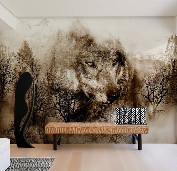 Animal Wallpaper Wall Mural - Mountain Predator Brown 39"Wx27"H