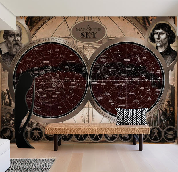 World Map Wallpaper Wall Mural - Map Of The Sky 39"Wx27"H