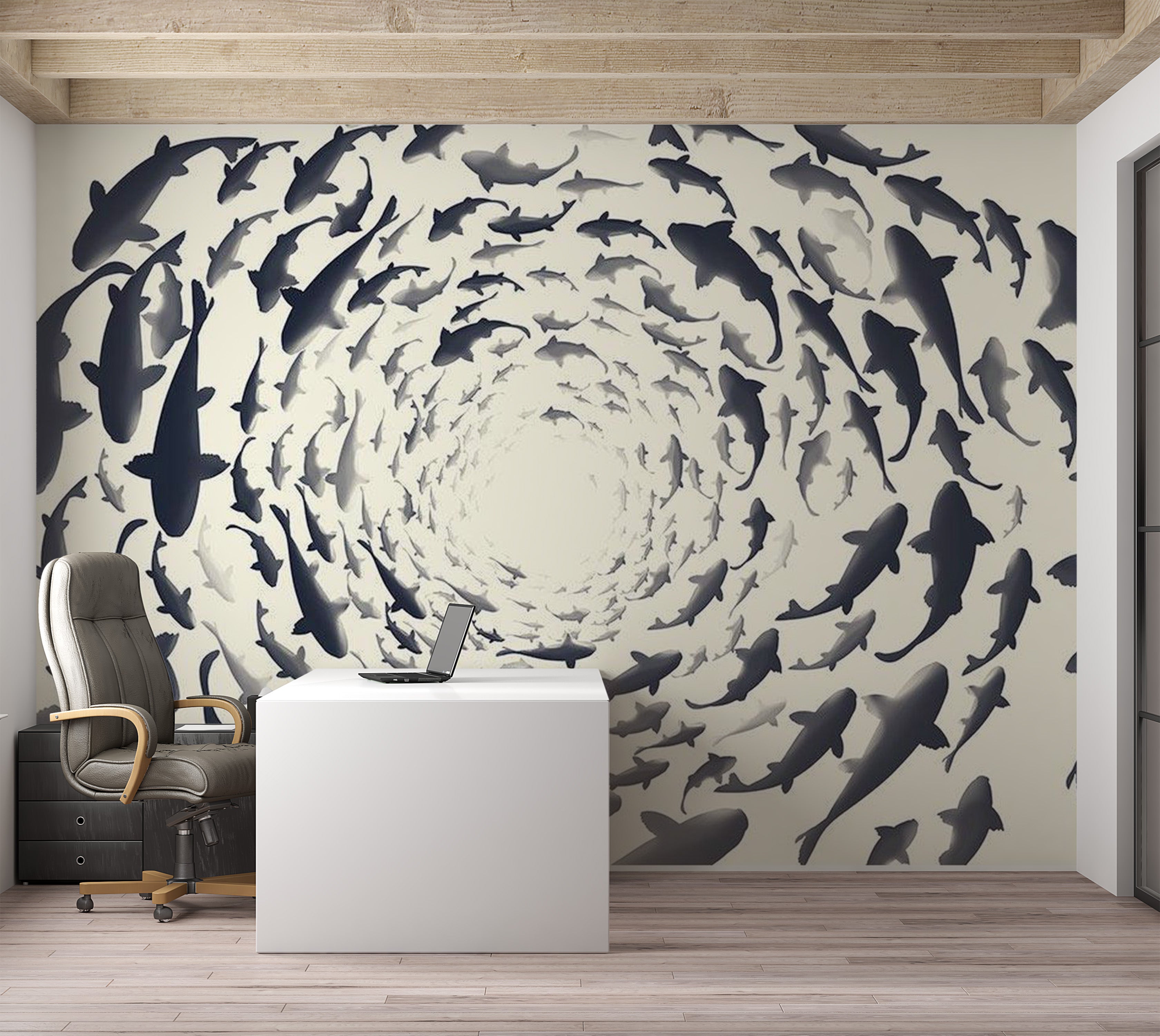 Animal Wallpaper Wall Mural - Fish Swirl 39"Wx27"H