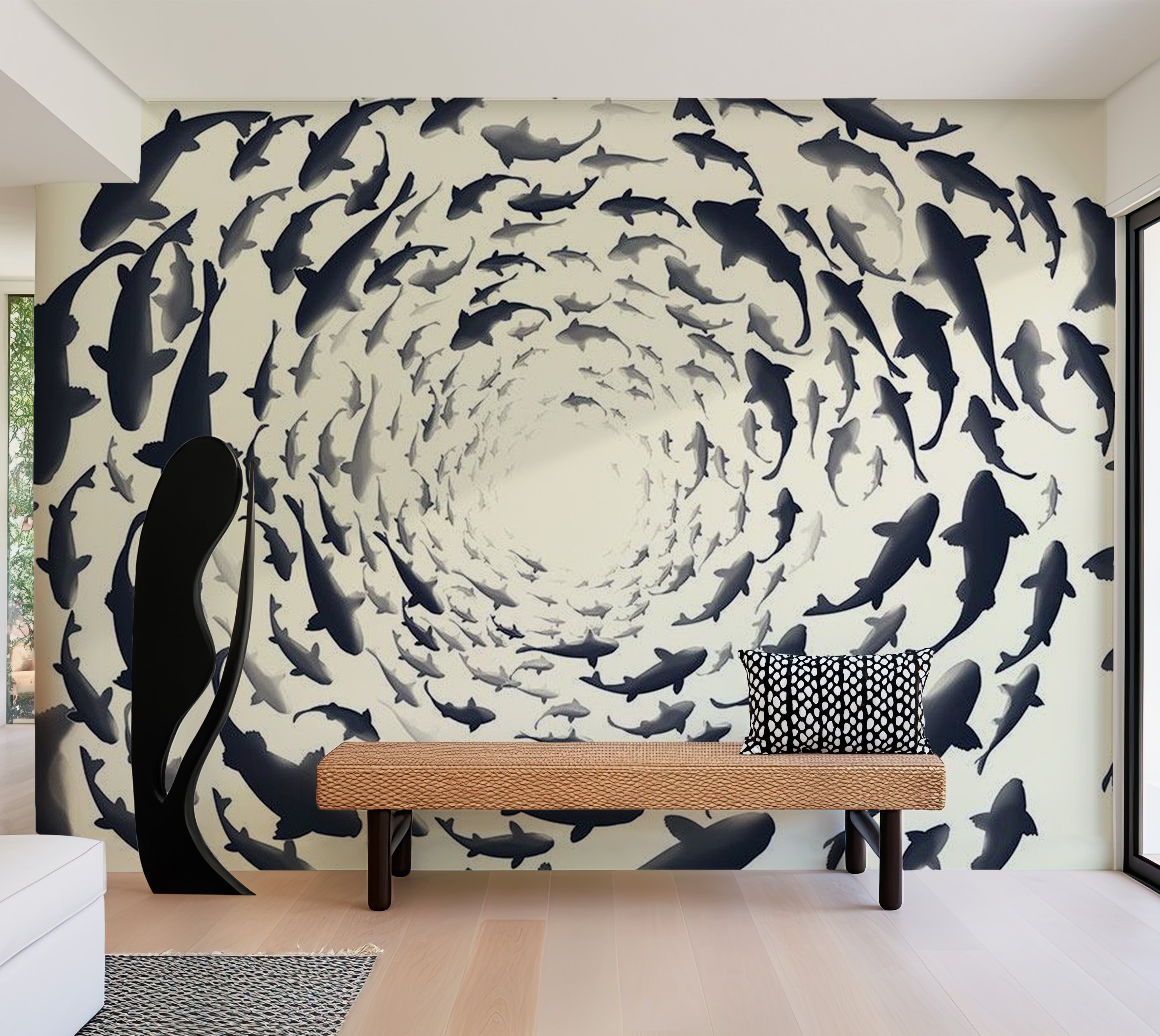 Animal Wallpaper Wall Mural - Fish Swirl 39"Wx27"H