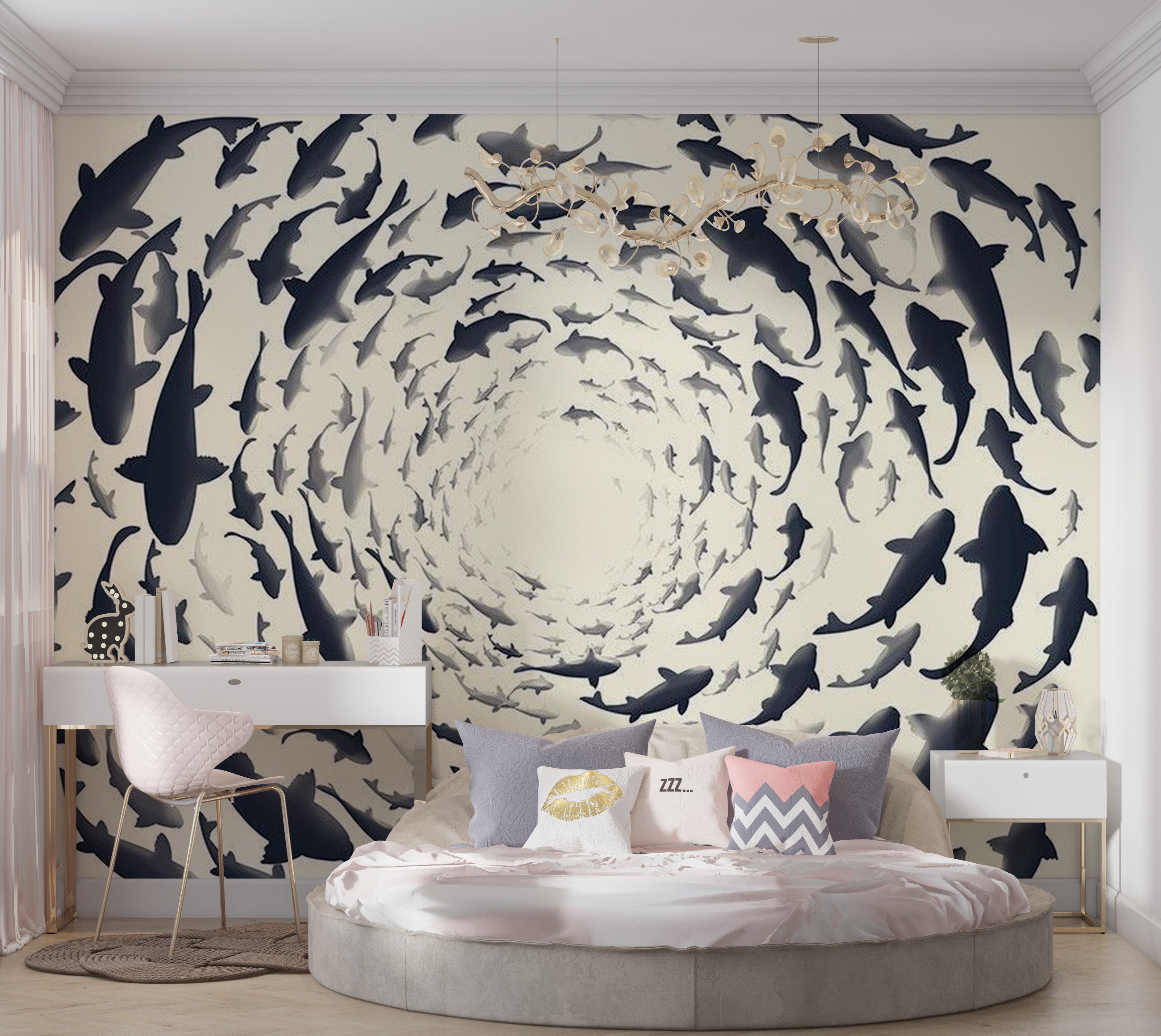 Animal Wallpaper Wall Mural - Fish Swirl 39"Wx27"H