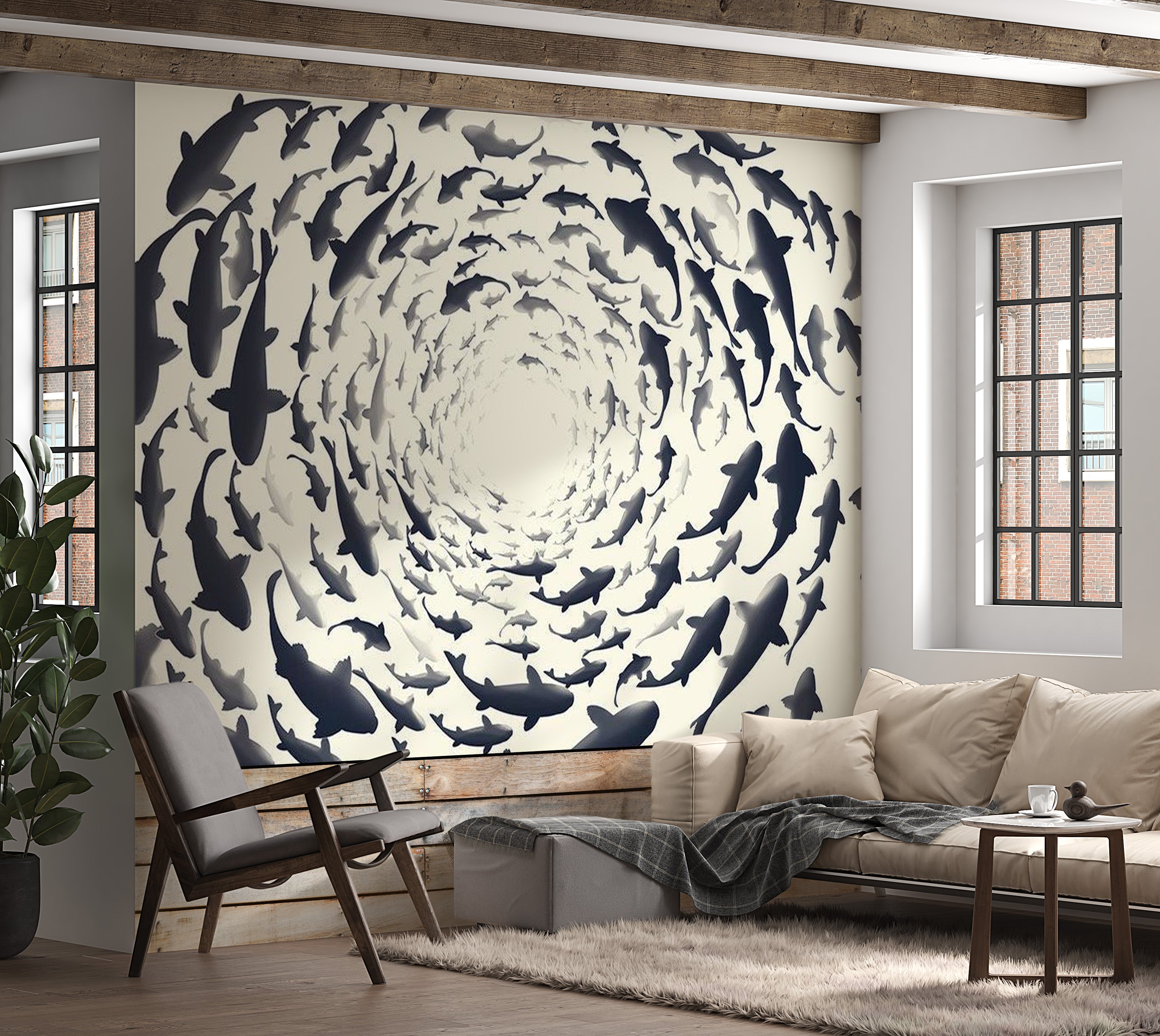 Animal Wallpaper Wall Mural - Fish Swirl 39"Wx27"H