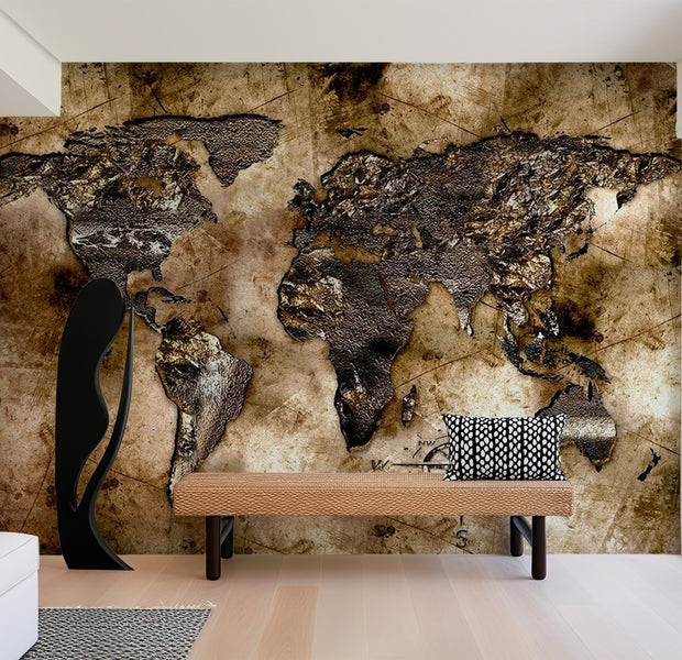 World Map Wallpaper Wall Mural - Map On Old Paper 02 39"Wx27"H