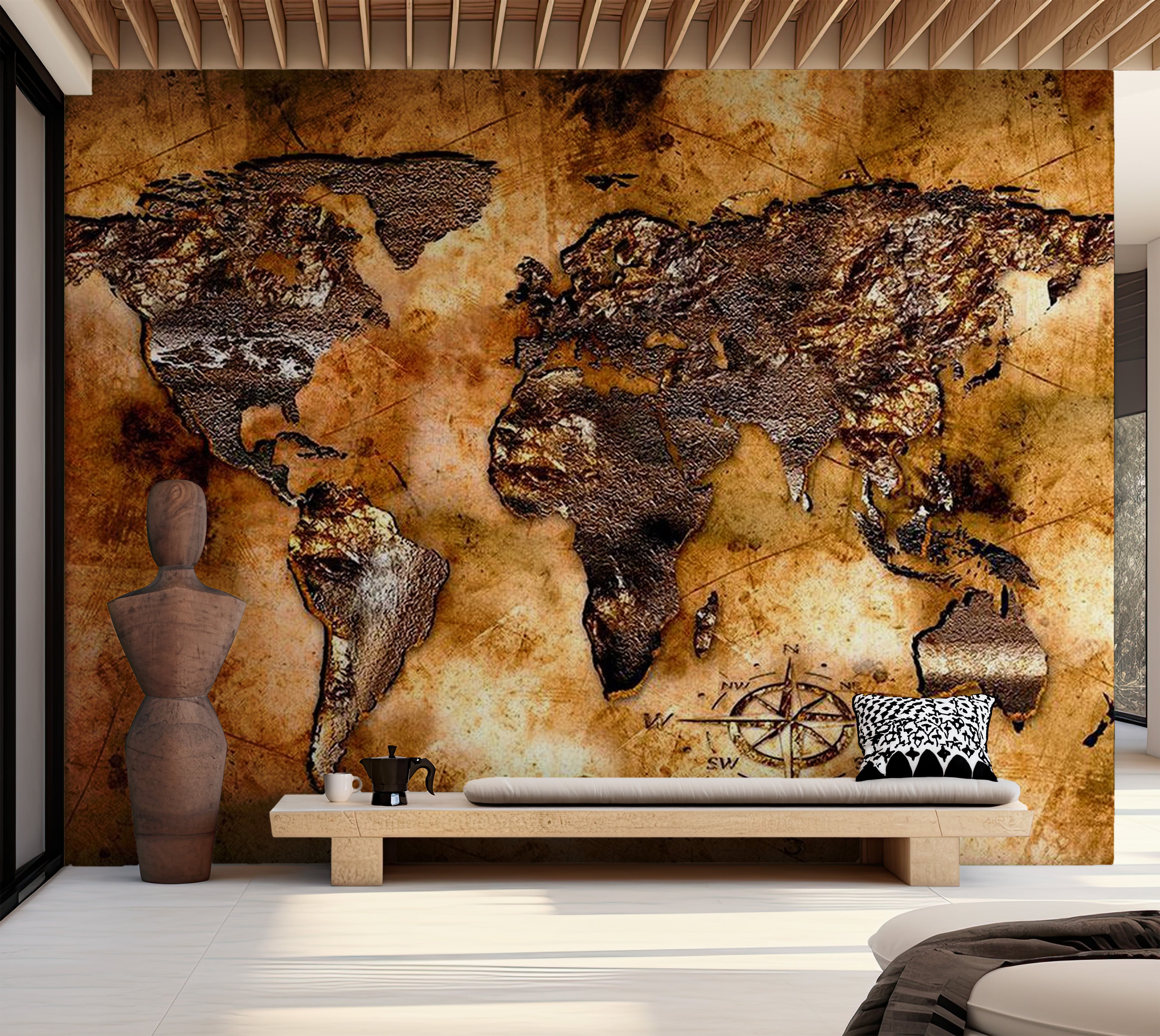 World Map Wallpaper Wall Mural - Map On Old Paper 01 39"Wx27"H