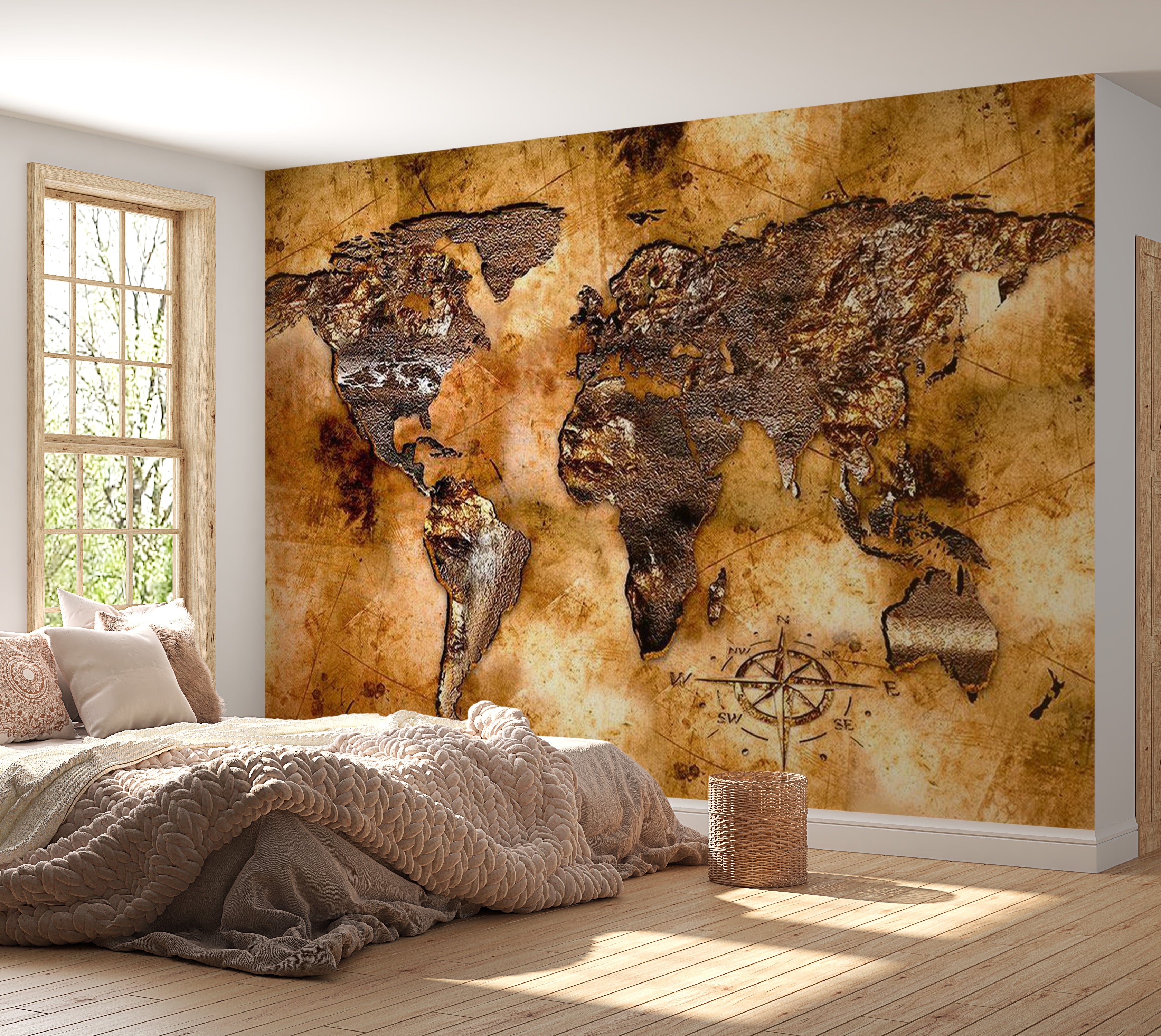 World Map Wallpaper Wall Mural - Map On Old Paper 01 39"Wx27"H