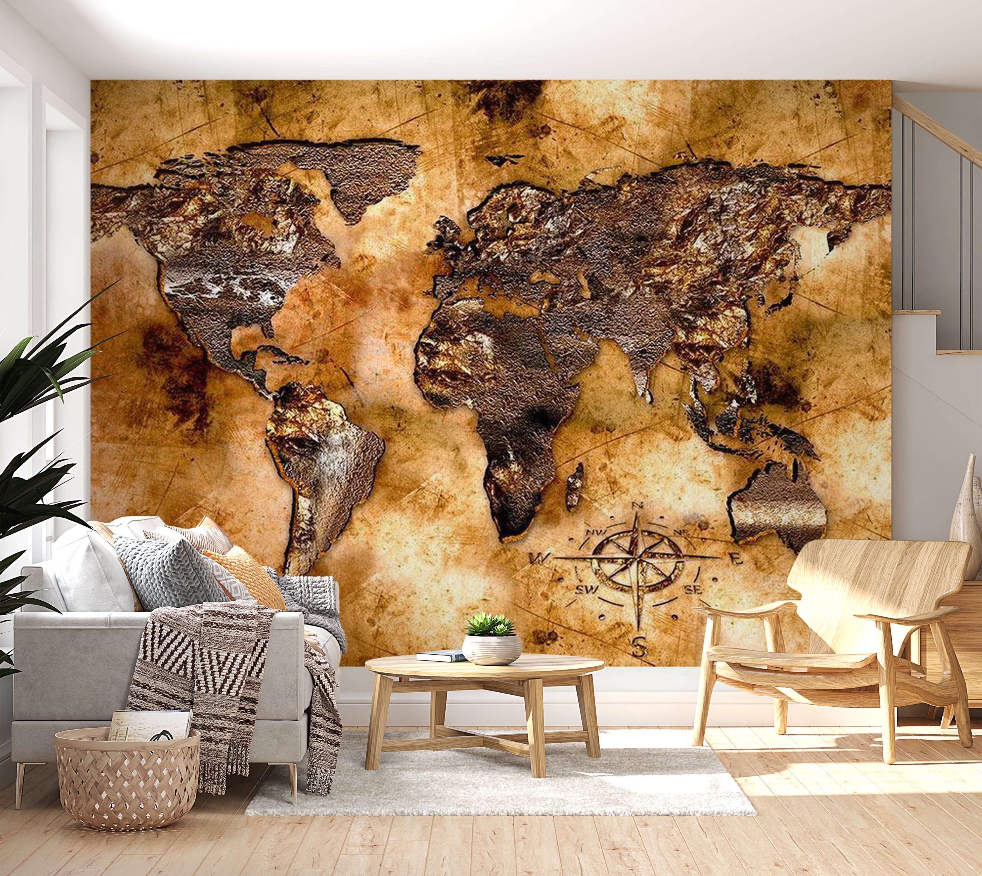 World Map Wallpaper Wall Mural - Map On Old Paper 01 39"Wx27"H