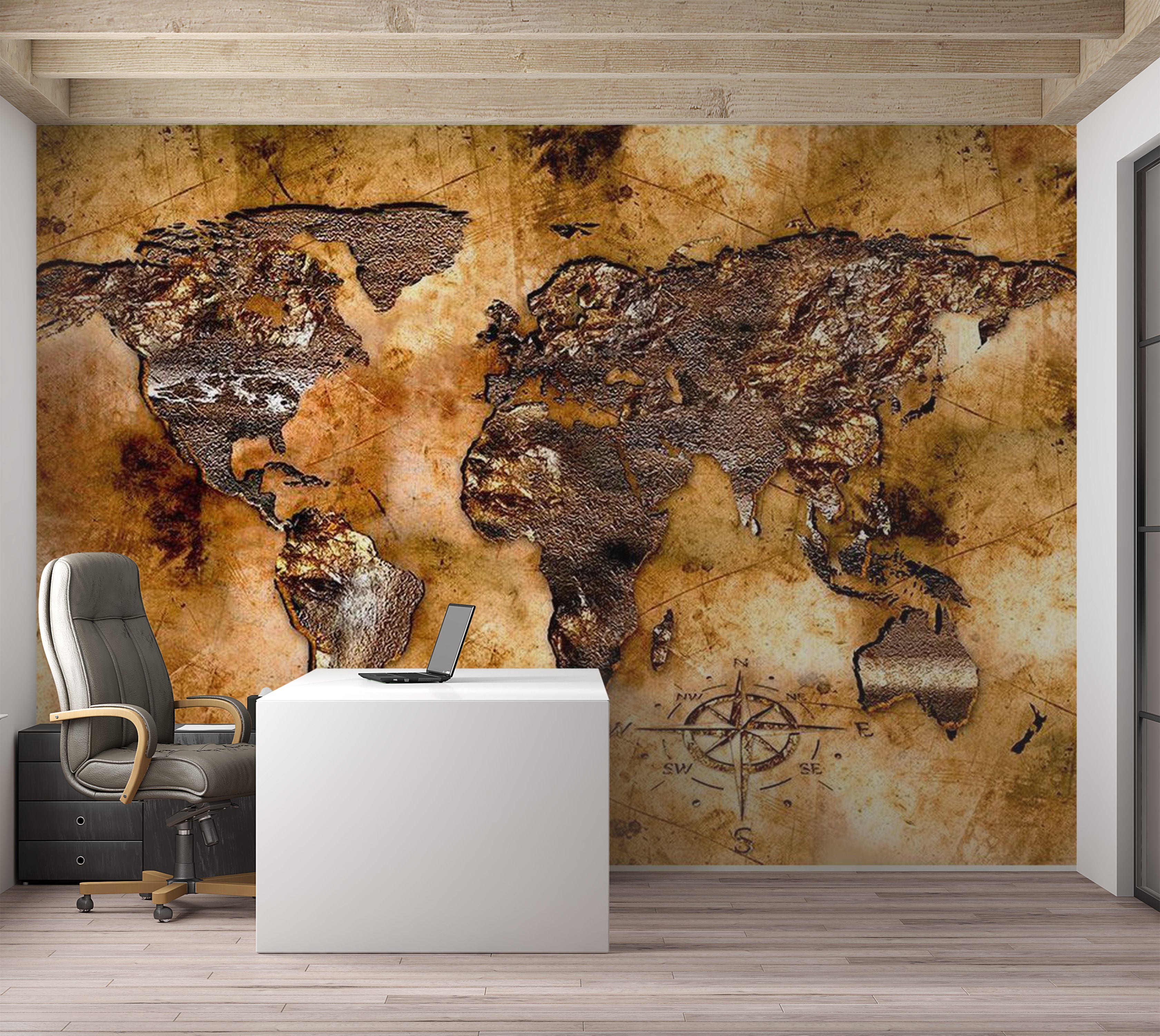 World Map Wallpaper Wall Mural - Map On Old Paper 01 39"Wx27"H