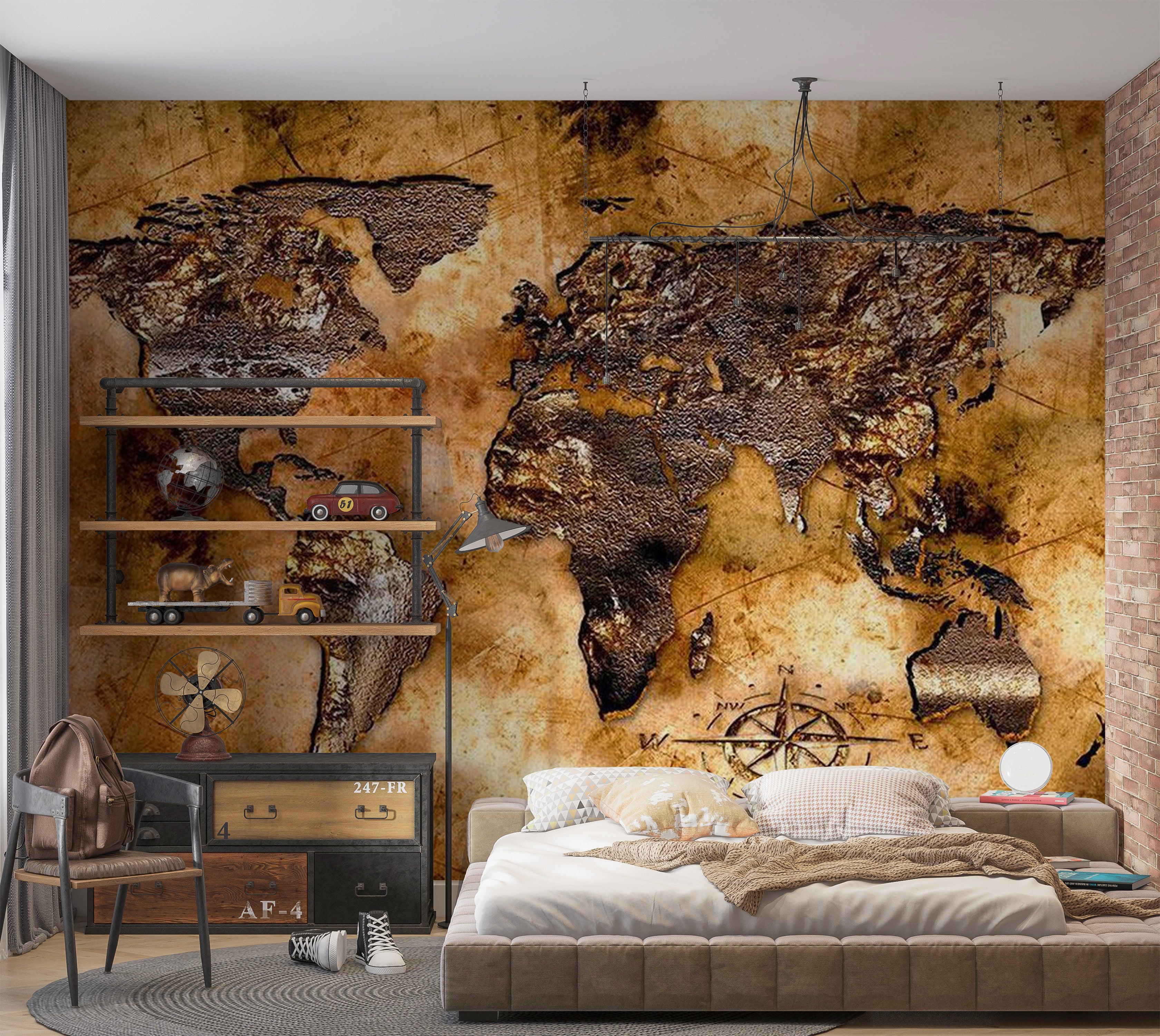 World Map Wallpaper Wall Mural - Map On Old Paper 01