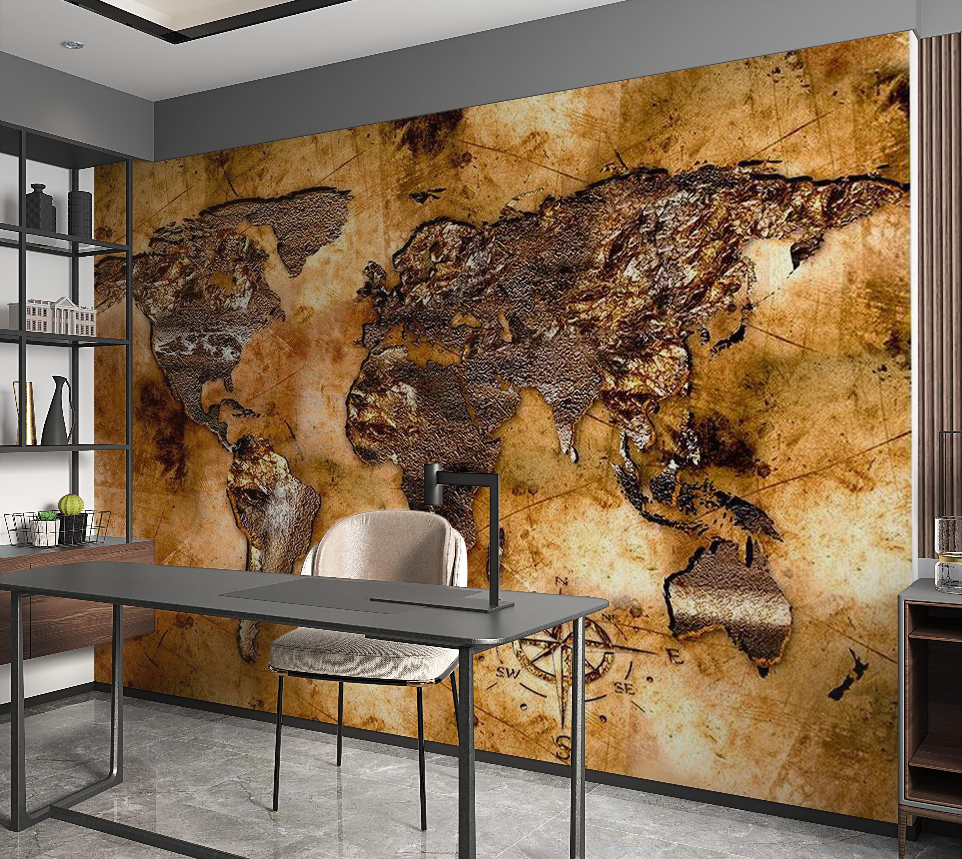 World Map Wallpaper Wall Mural - Map On Old Paper 01