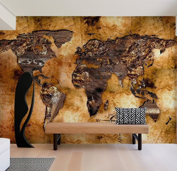World Map Wallpaper Wall Mural - Map On Old Paper 01 39"Wx27"H