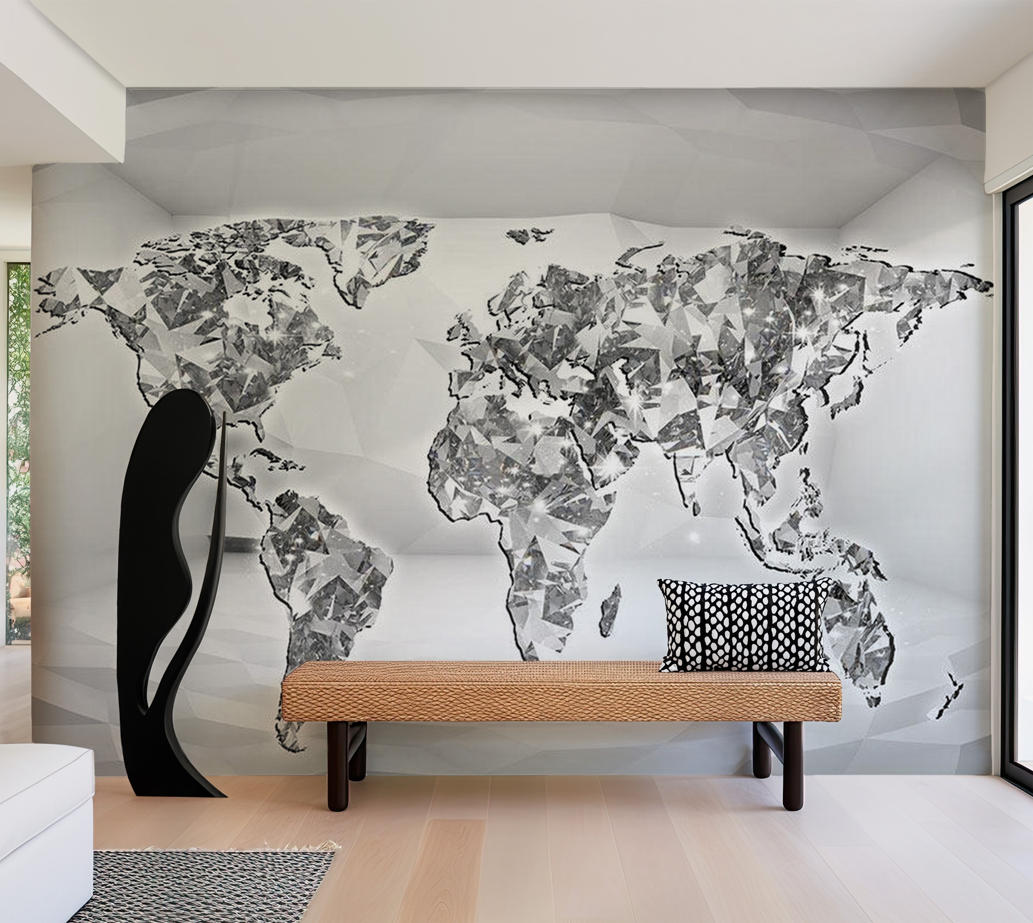 World Map Wallpaper Wall Mural - Diamond Map 39"Wx27"H