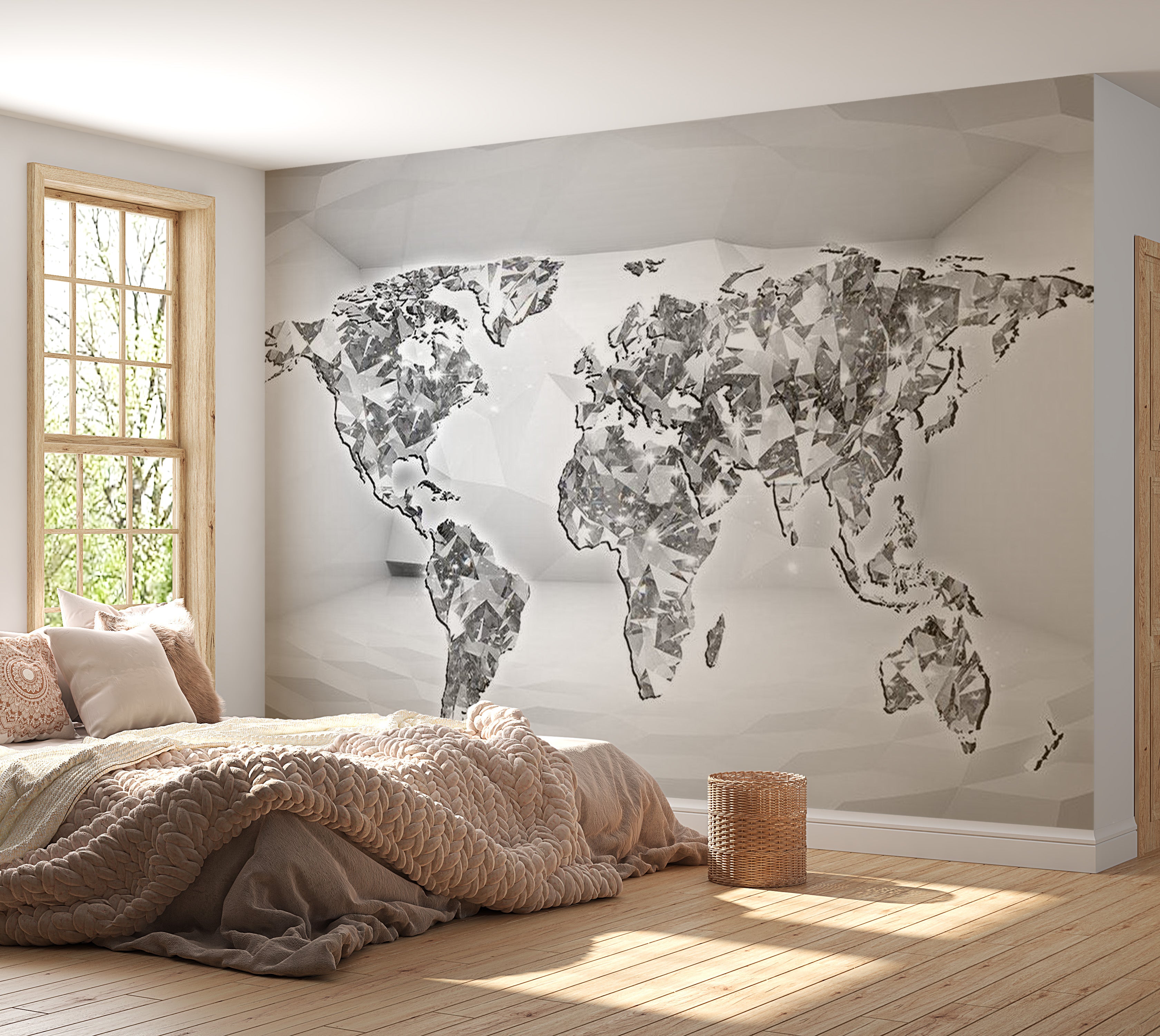 World Map Wallpaper Wall Mural - Diamond Map 39"Wx27"H