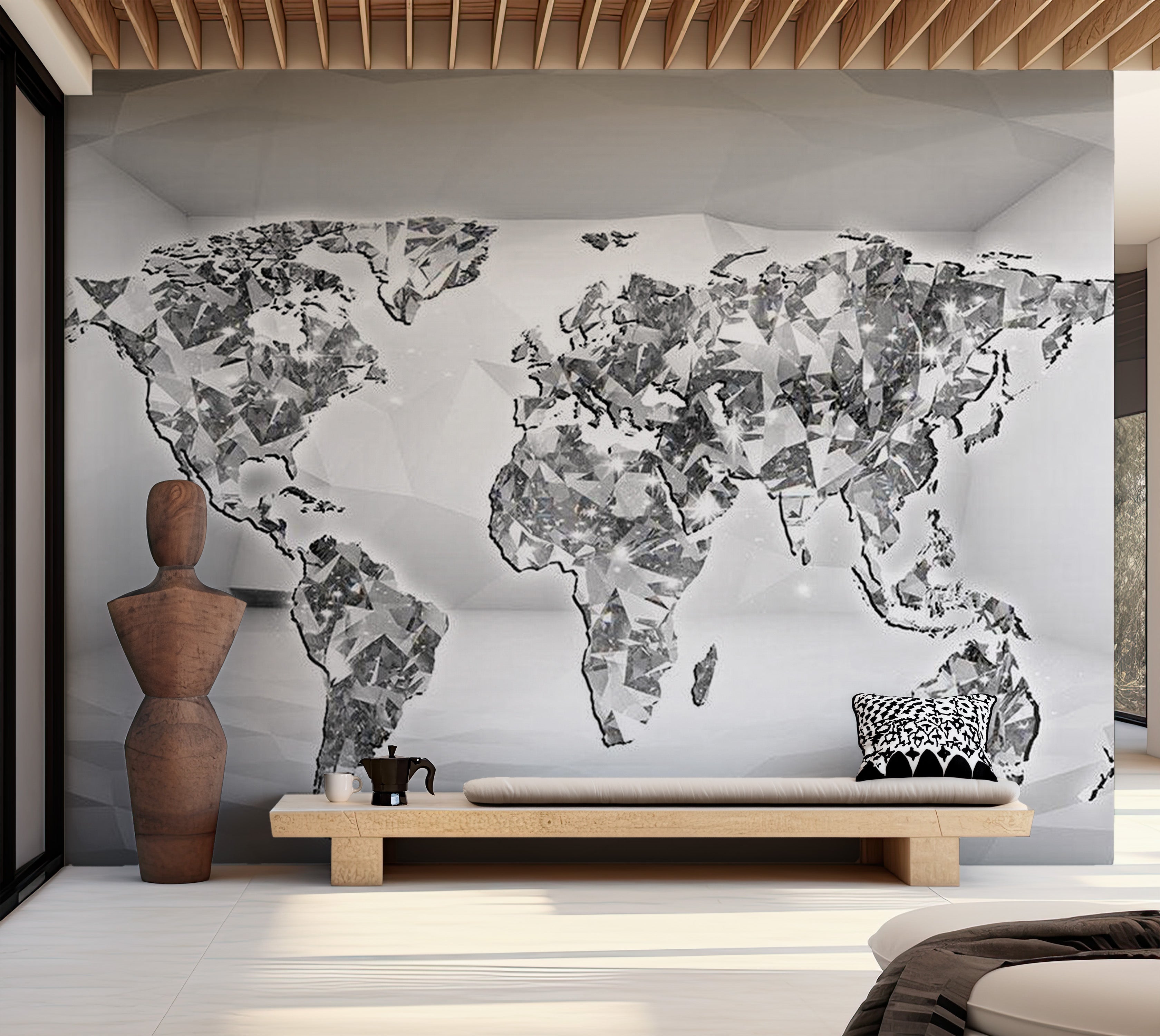 World Map Wallpaper Wall Mural - Diamond Map 39"Wx27"H