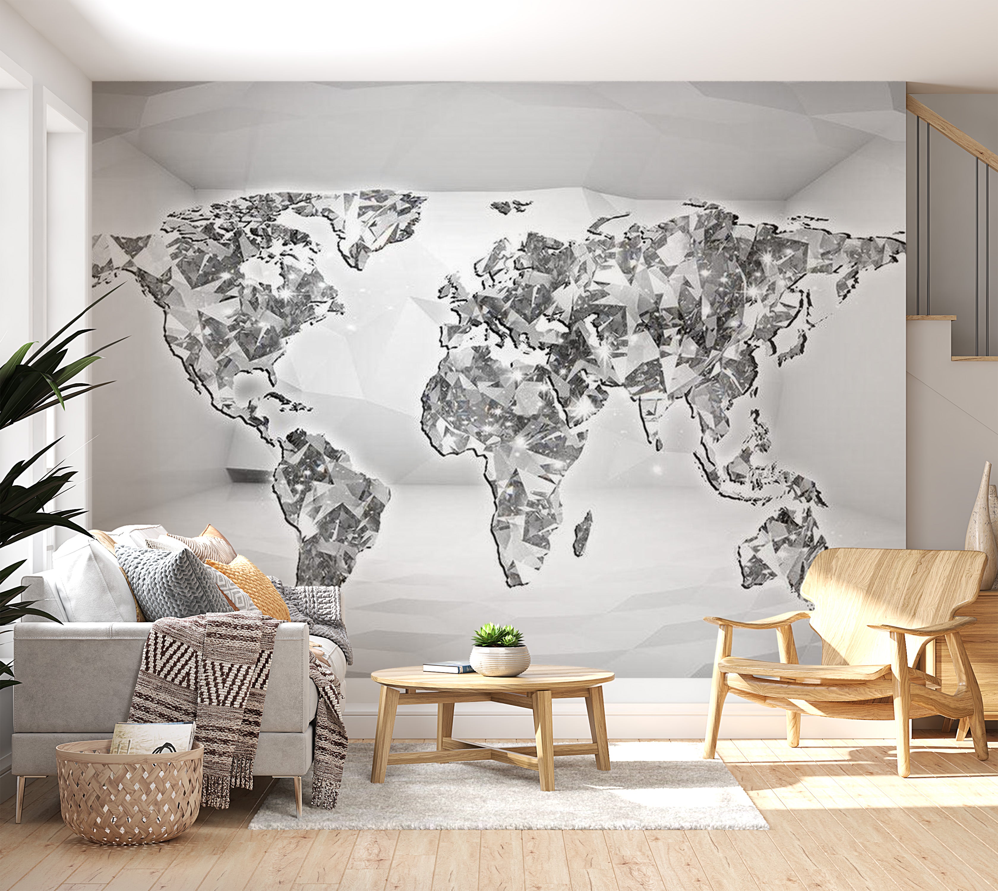 World Map Wallpaper Wall Mural - Diamond Map 39"Wx27"H