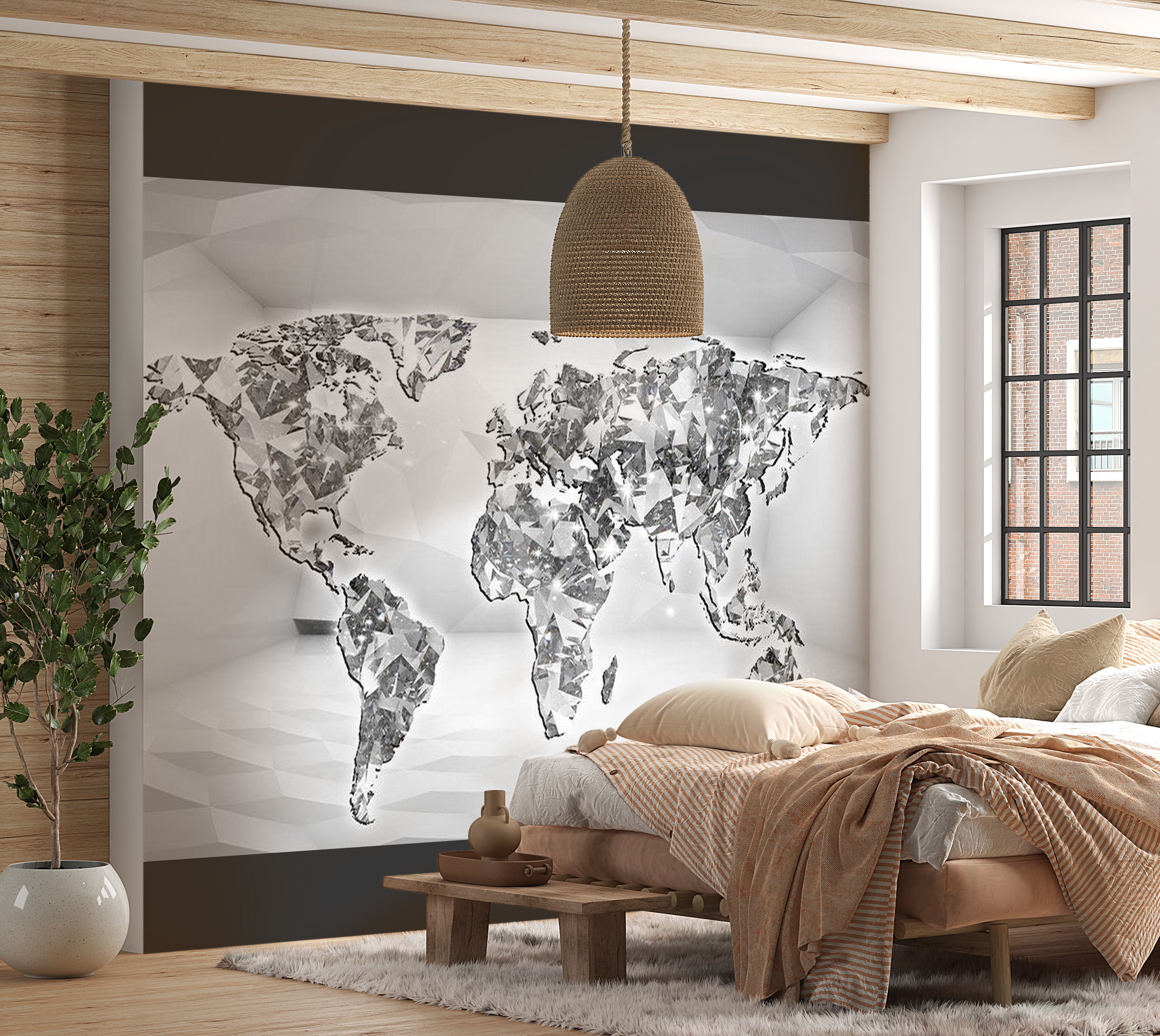 World Map Wallpaper Wall Mural - Diamond Map 39"Wx27"H