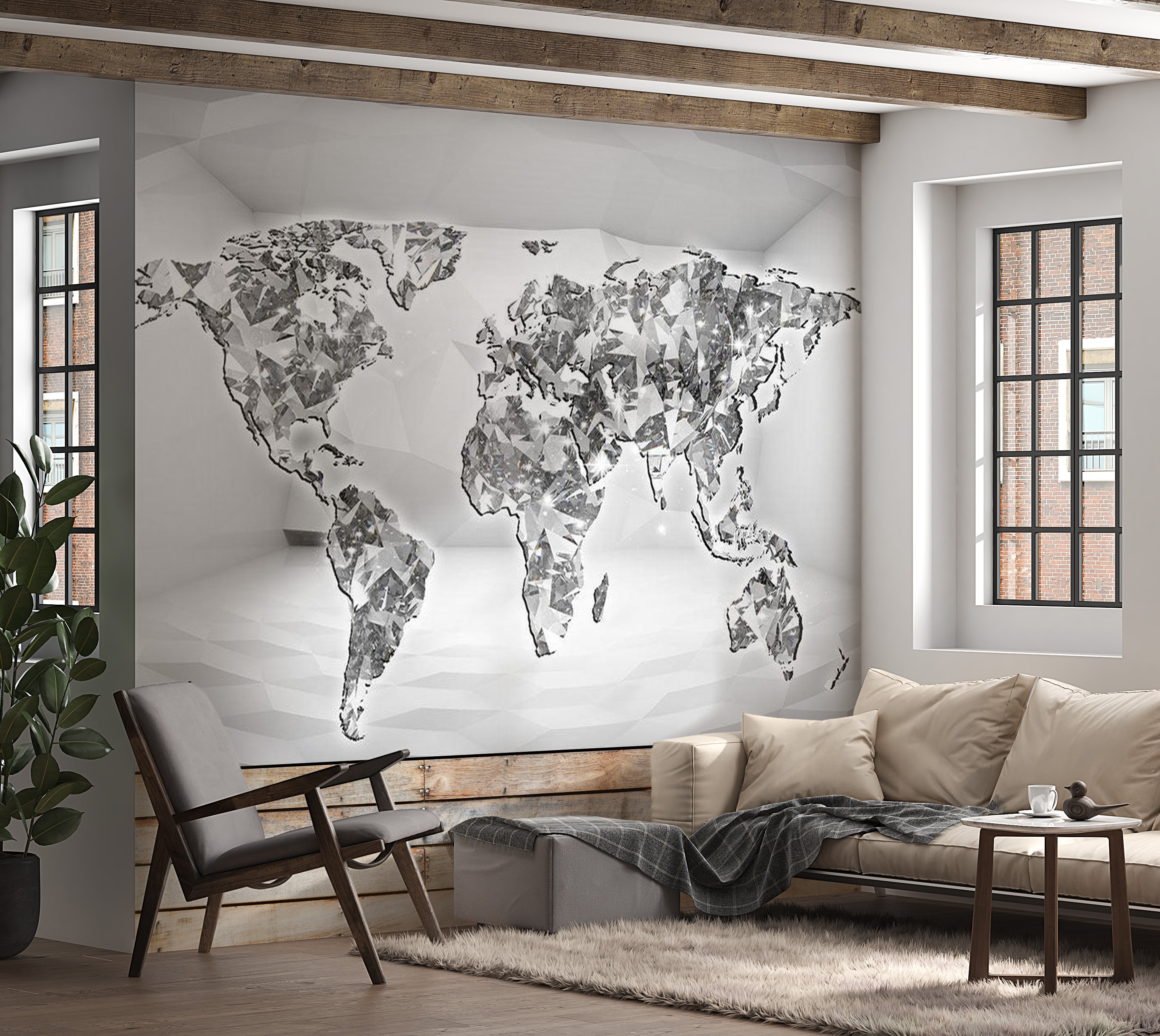 World Map Wallpaper Wall Mural - Diamond Map 39"Wx27"H