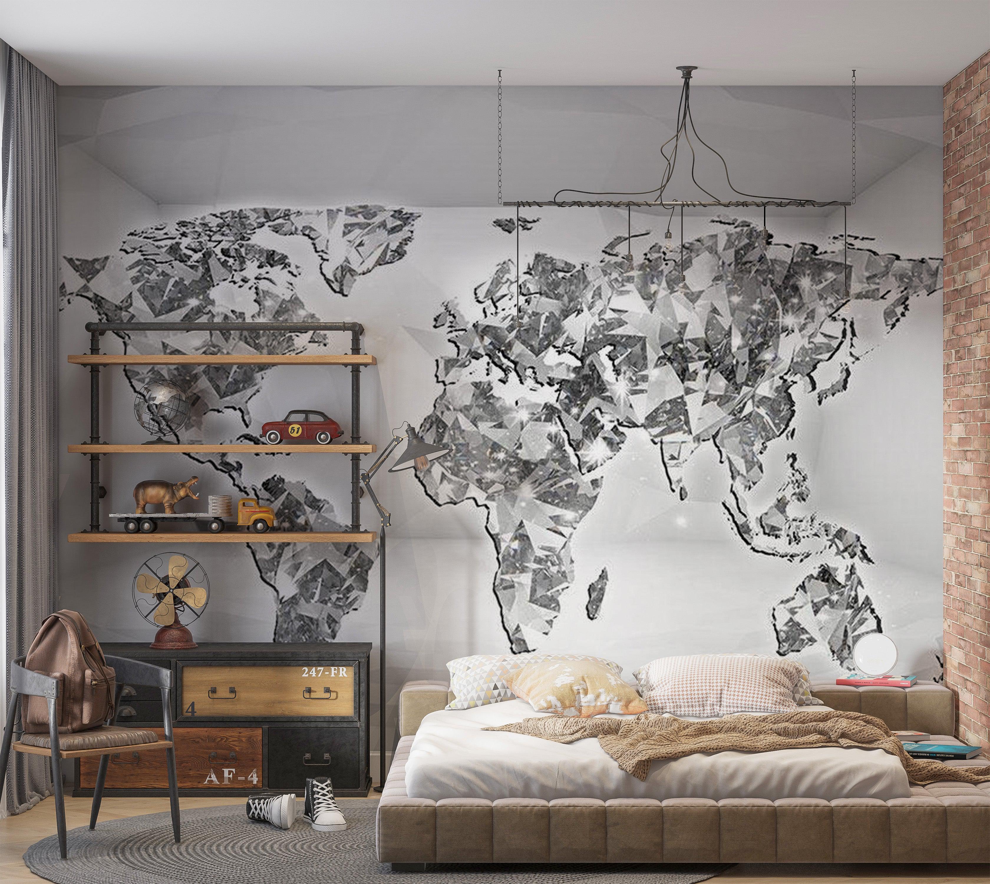 World Map Wallpaper Wall Mural - Diamond Map