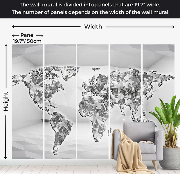World Map Wallpaper Wall Mural - Diamond Map 39"Wx27"H