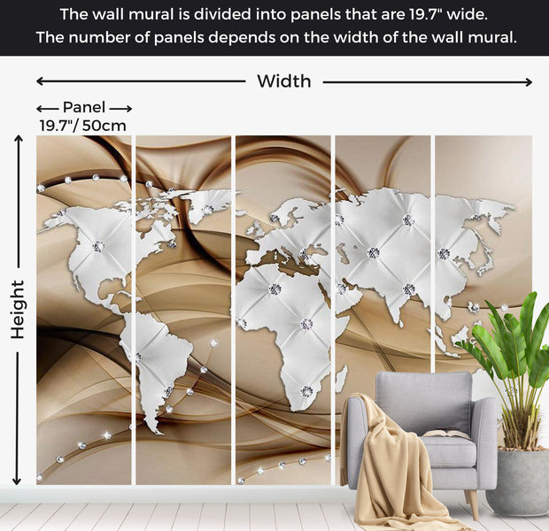 World Map Wallpaper Wall Mural - Glamour World 39"Wx27"H