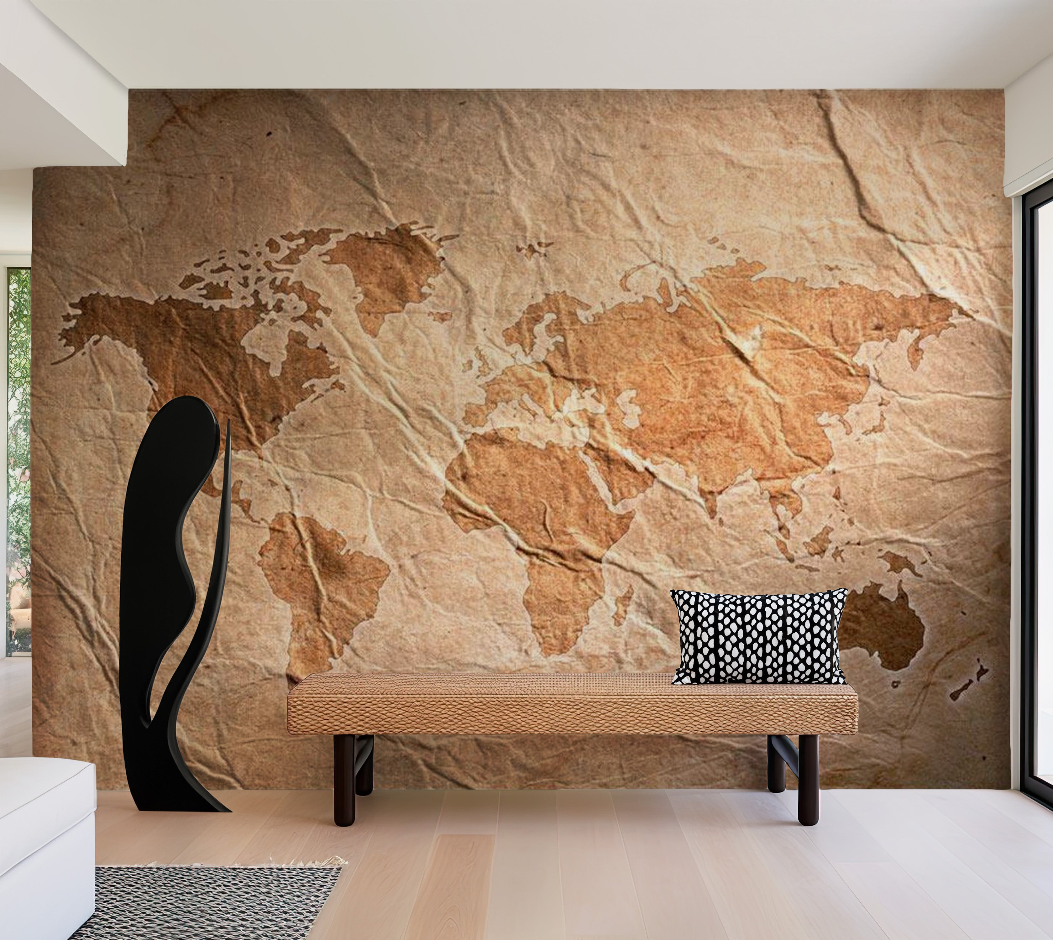 World Map Wallpaper Wall Mural - Old Wrinkled Map 39"Wx27"H