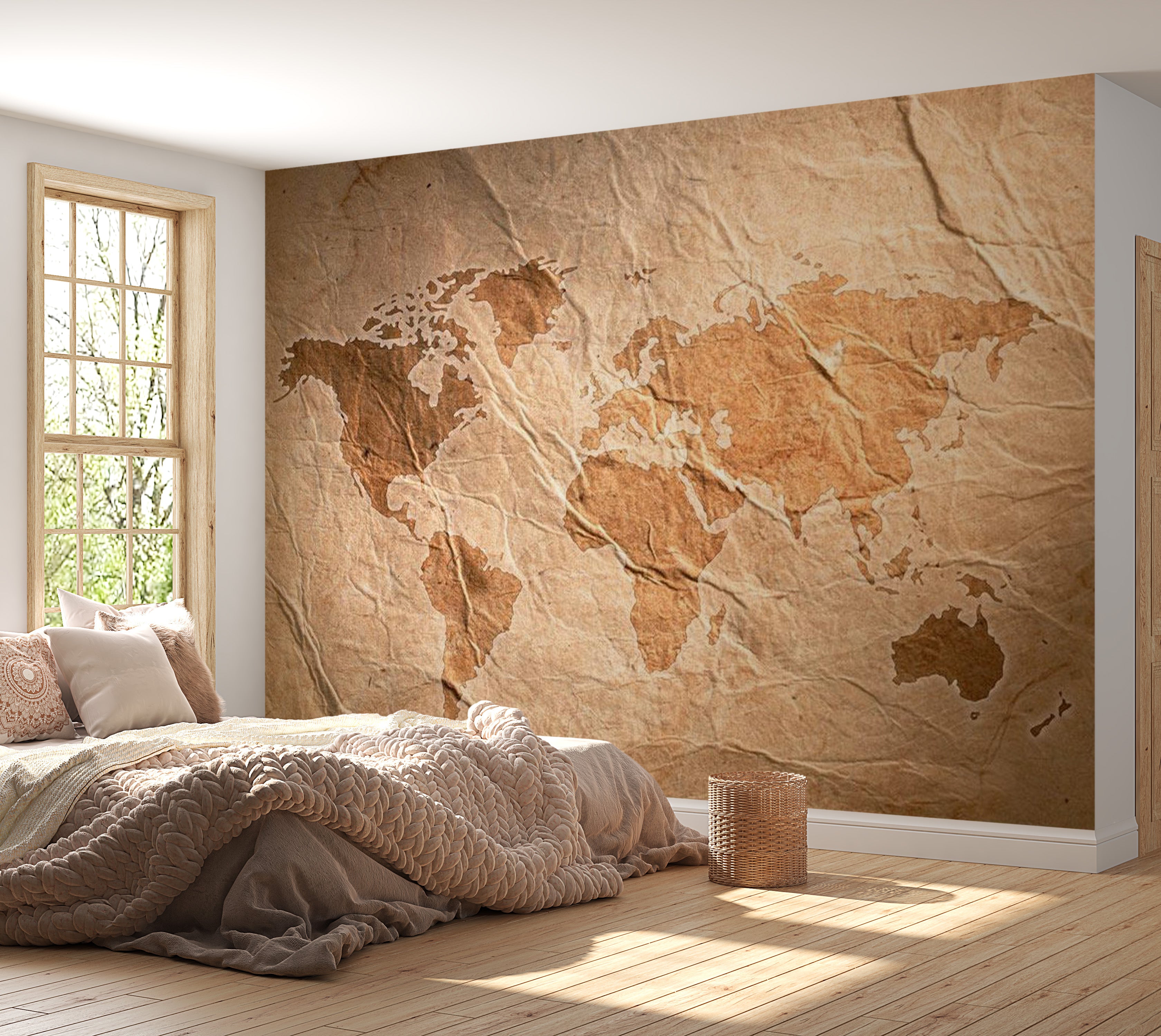 World Map Wallpaper Wall Mural - Old Wrinkled Map 39"Wx27"H